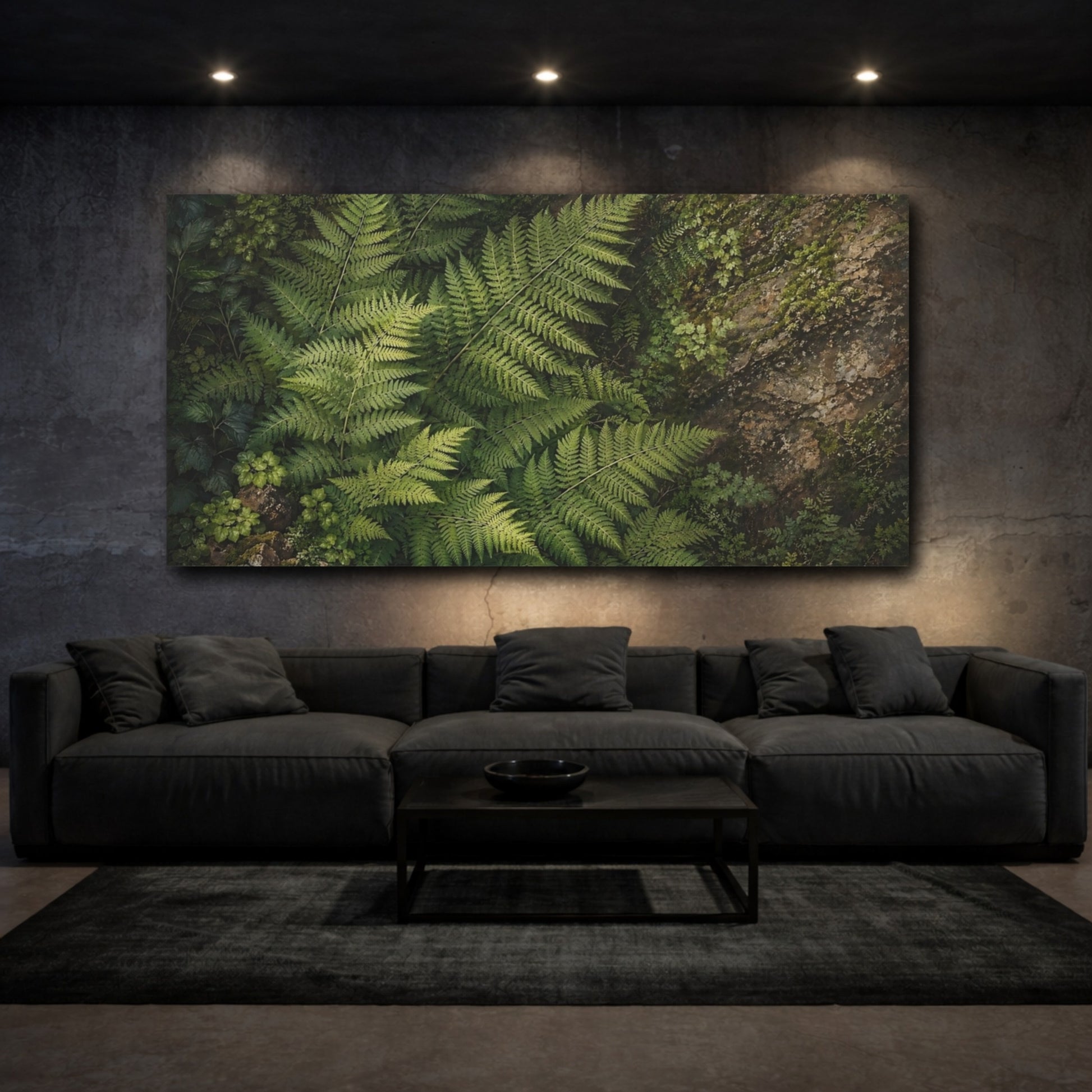 Mockup 2. Nature Ferns Green Ferns shown as stretched canvas wall art