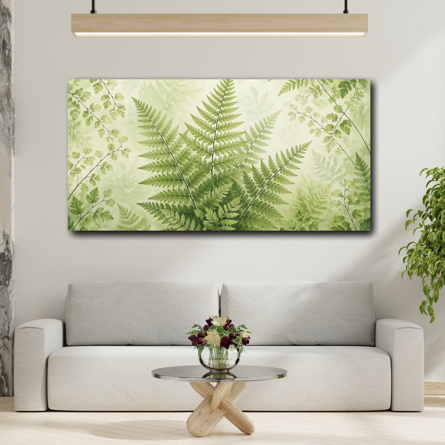 Mockup 3. Nature Ferns Green Ferns shown as stretched canvas wall art