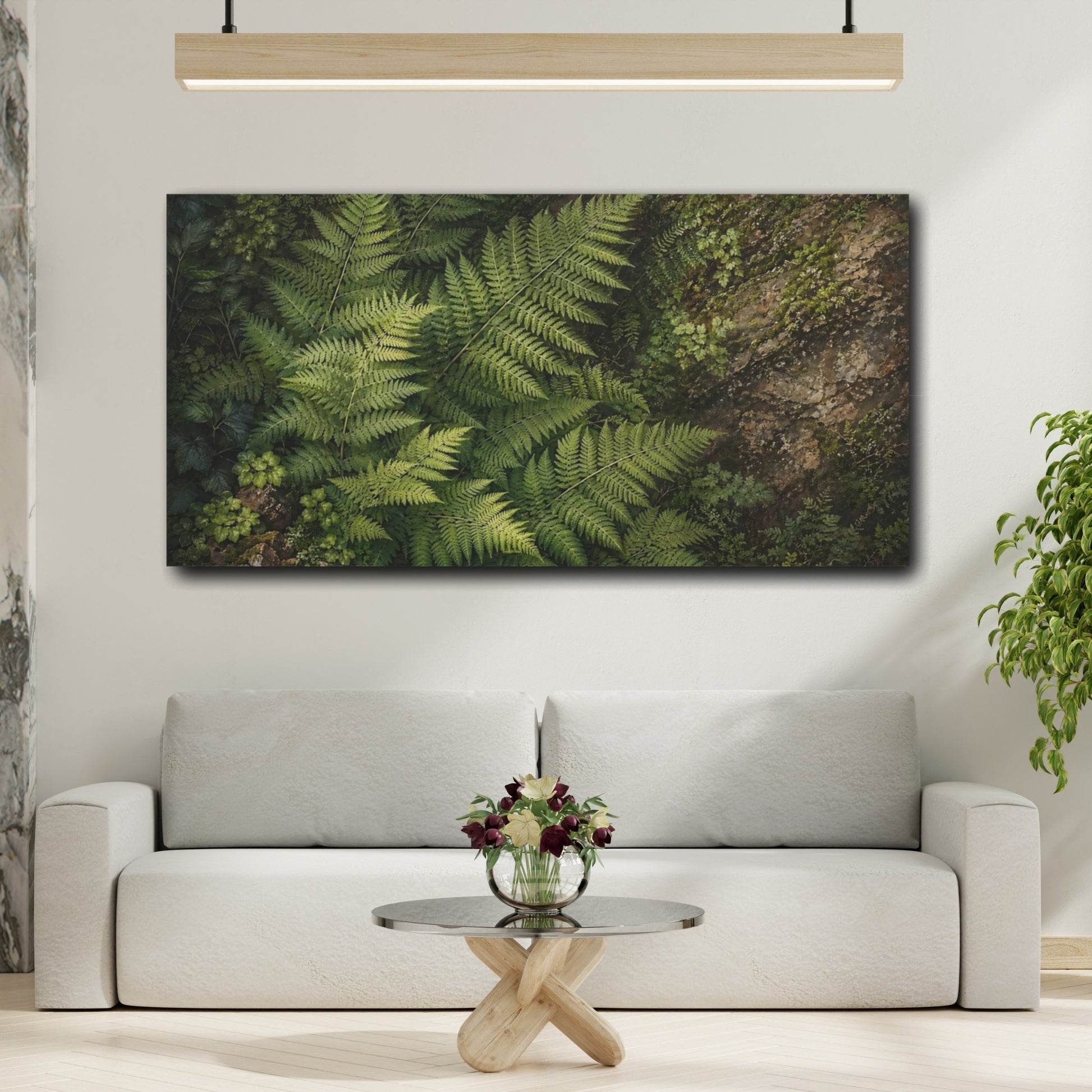 Mockup 3. Nature Ferns Green Ferns shown as stretched canvas wall art