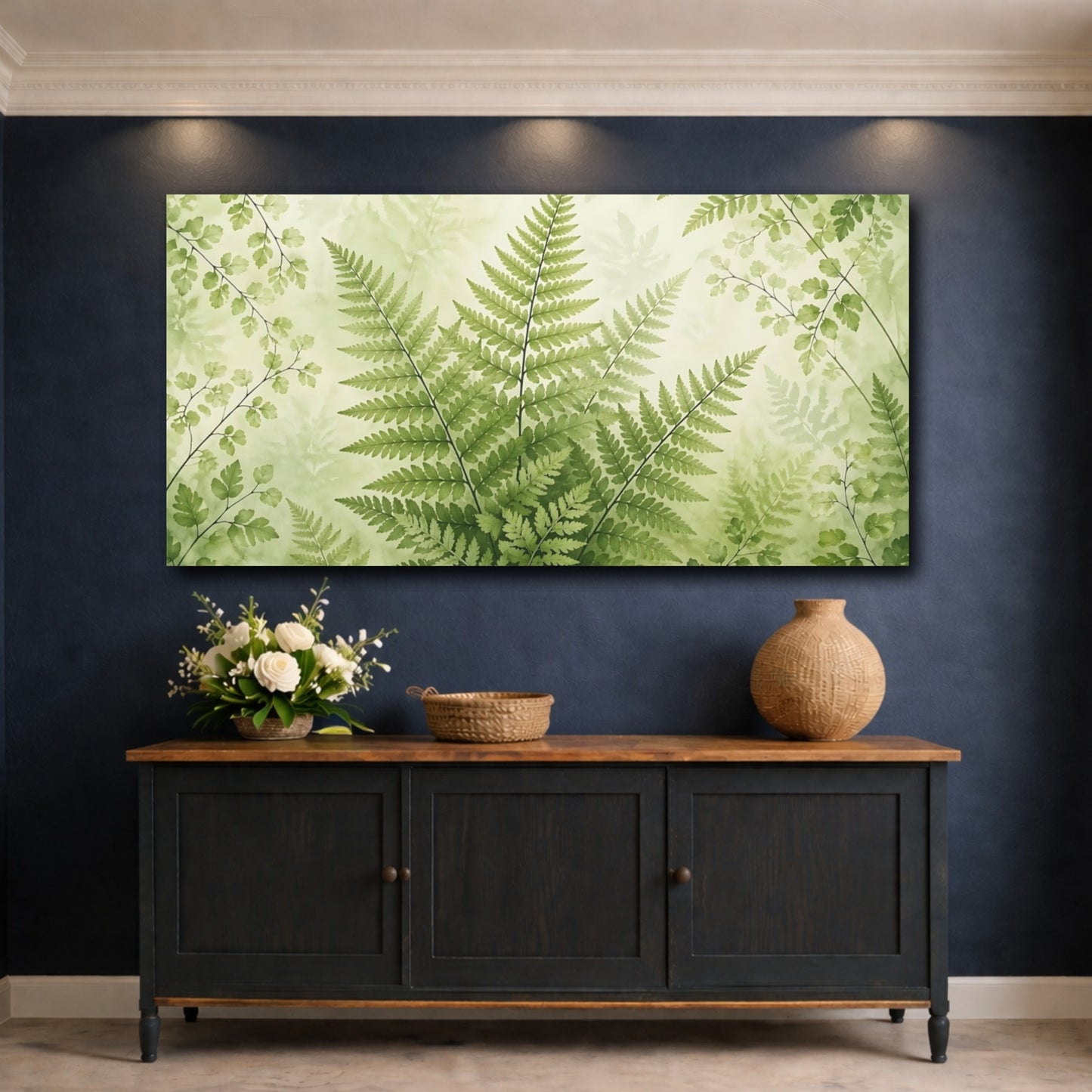Mockup 4. Nature Ferns Green Ferns shown as stretched canvas wall art