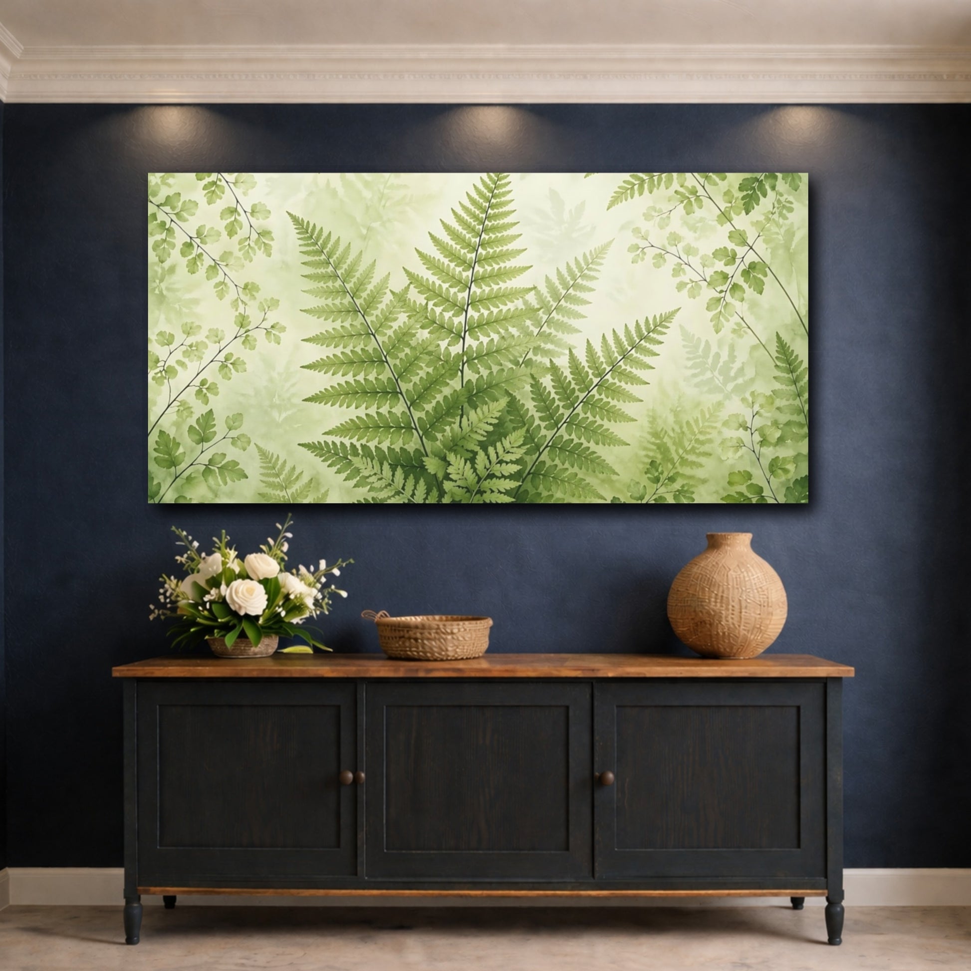 Mockup 4. Nature Ferns Green Ferns shown as stretched canvas wall art