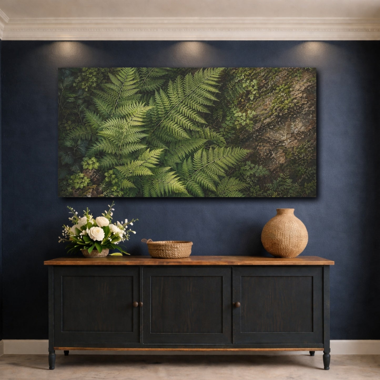 Mockup 4. Nature Ferns Green Ferns shown as stretched canvas wall art