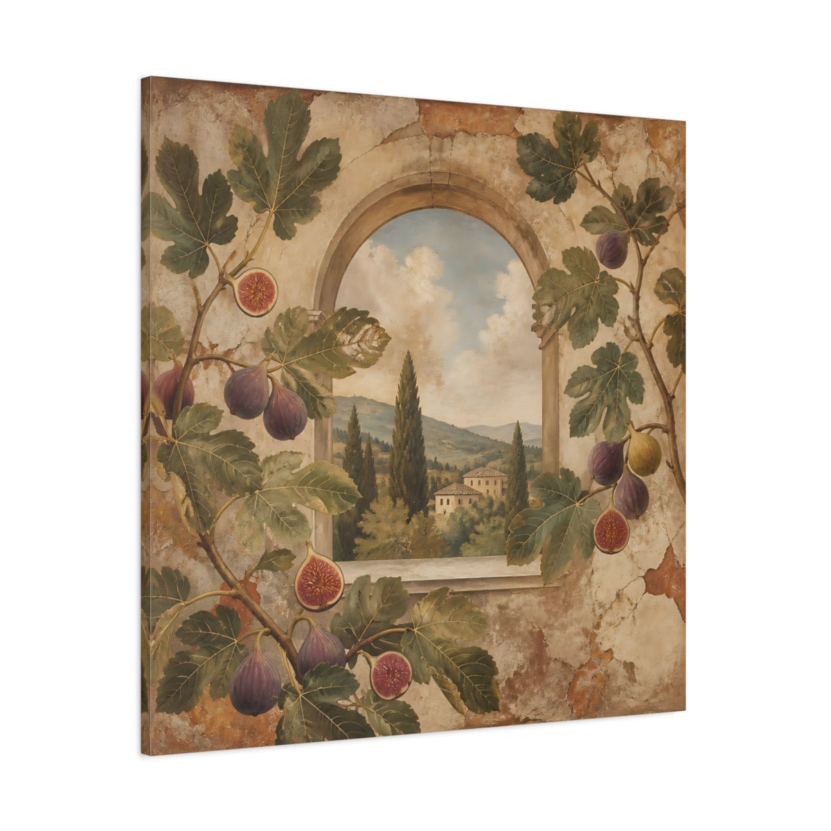 Side Mockup 1. Nature Fig Branches Tuscan Fig shown as stretched canvas wall art