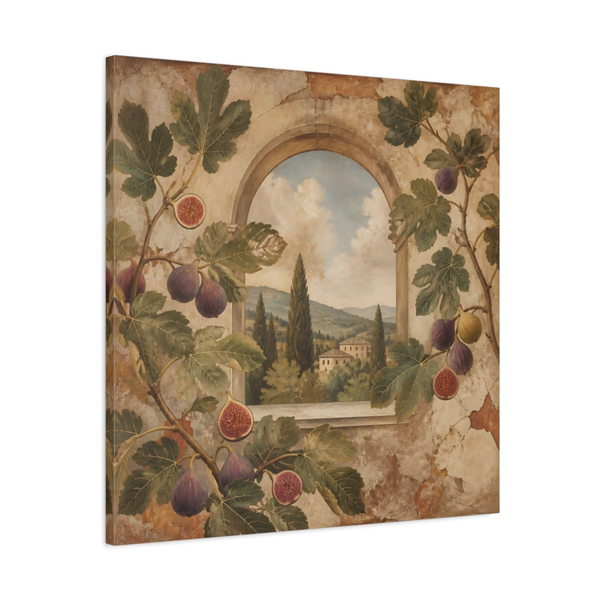 Side Mockup 3. Nature Fig Branches Tuscan Fig shown as stretched canvas wall art