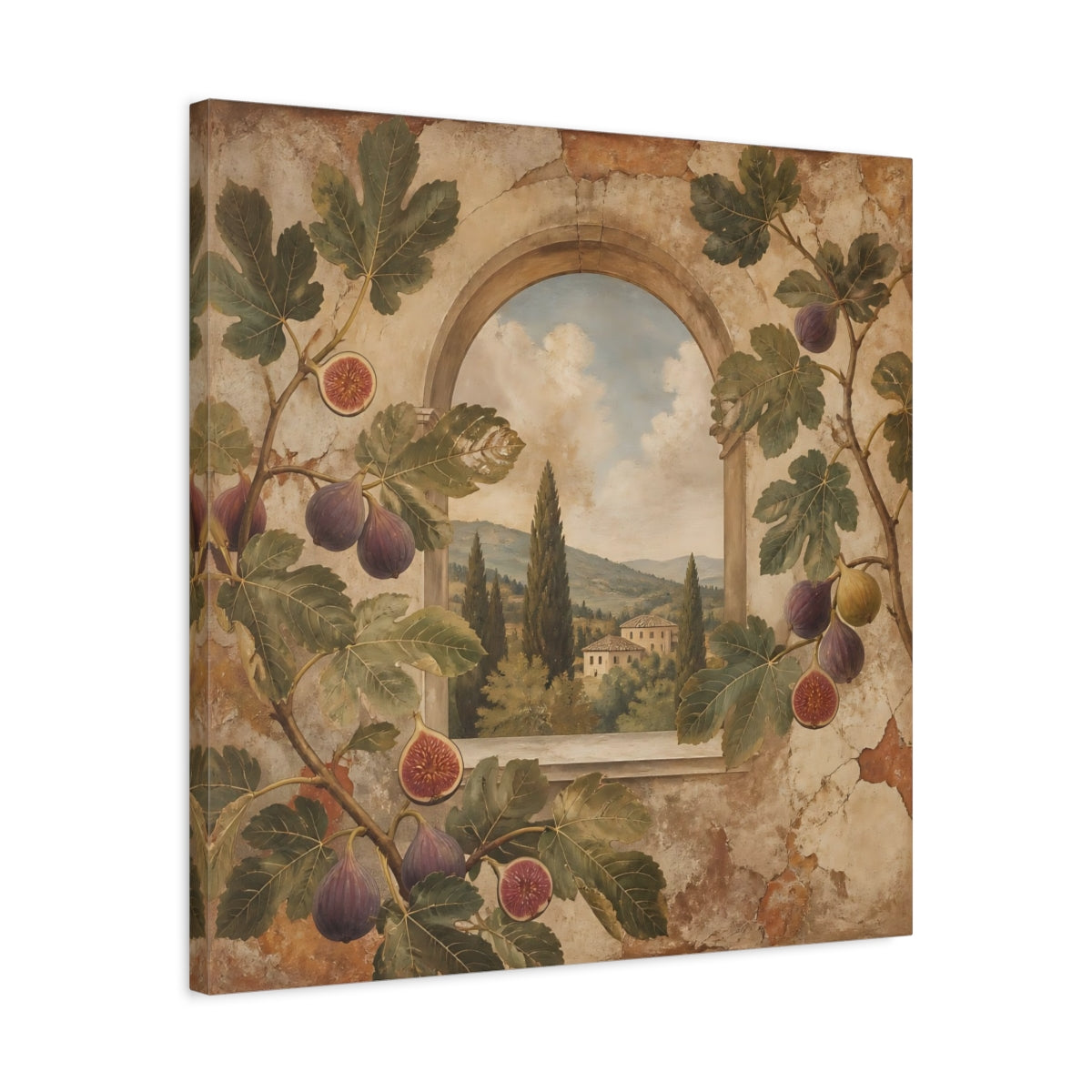 Side Mockup 4. Nature Fig Branches Tuscan Fig shown as stretched canvas wall art
