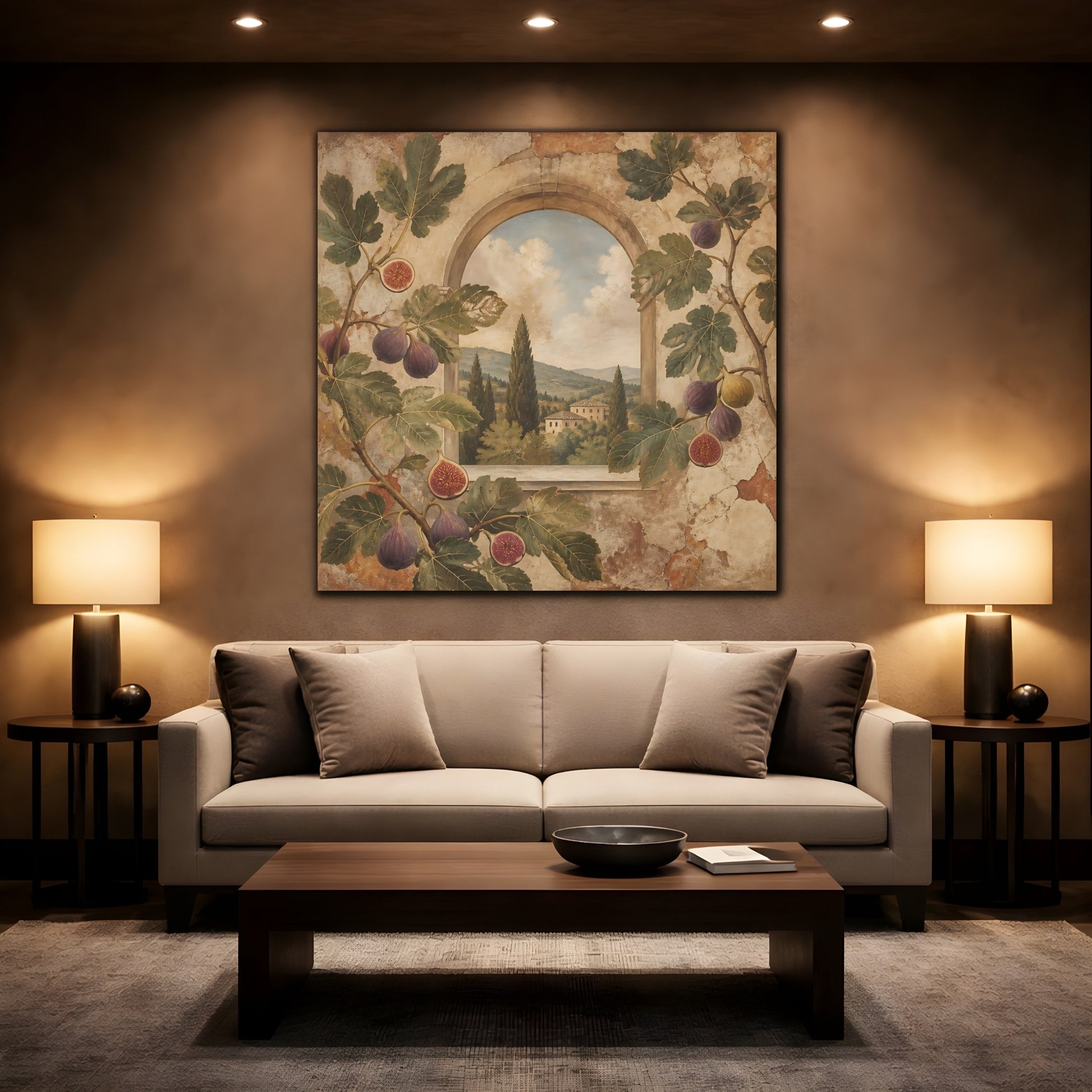 Mockup 2. Nature Fig Branches Tuscan Fig shown as stretched canvas wall art