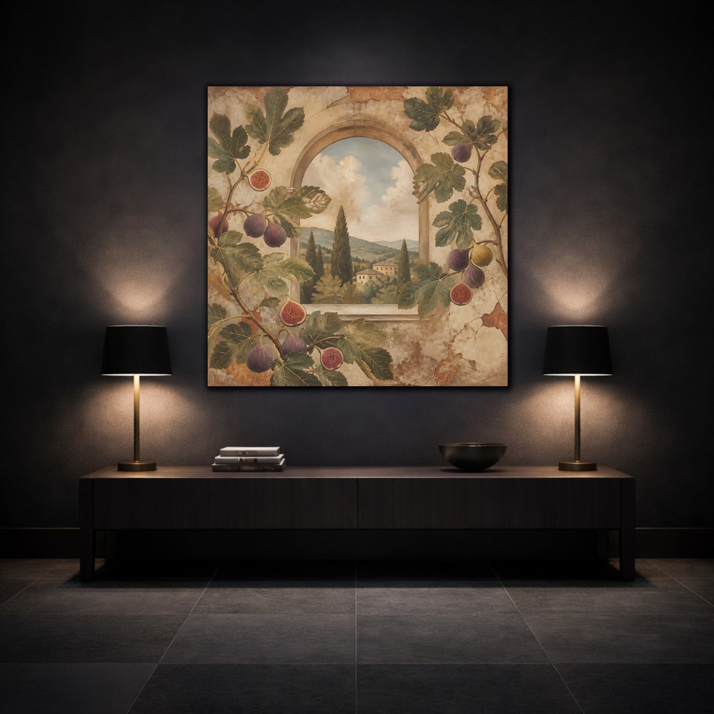 Mockup 3. Nature Fig Branches Tuscan Fig shown as stretched canvas wall art