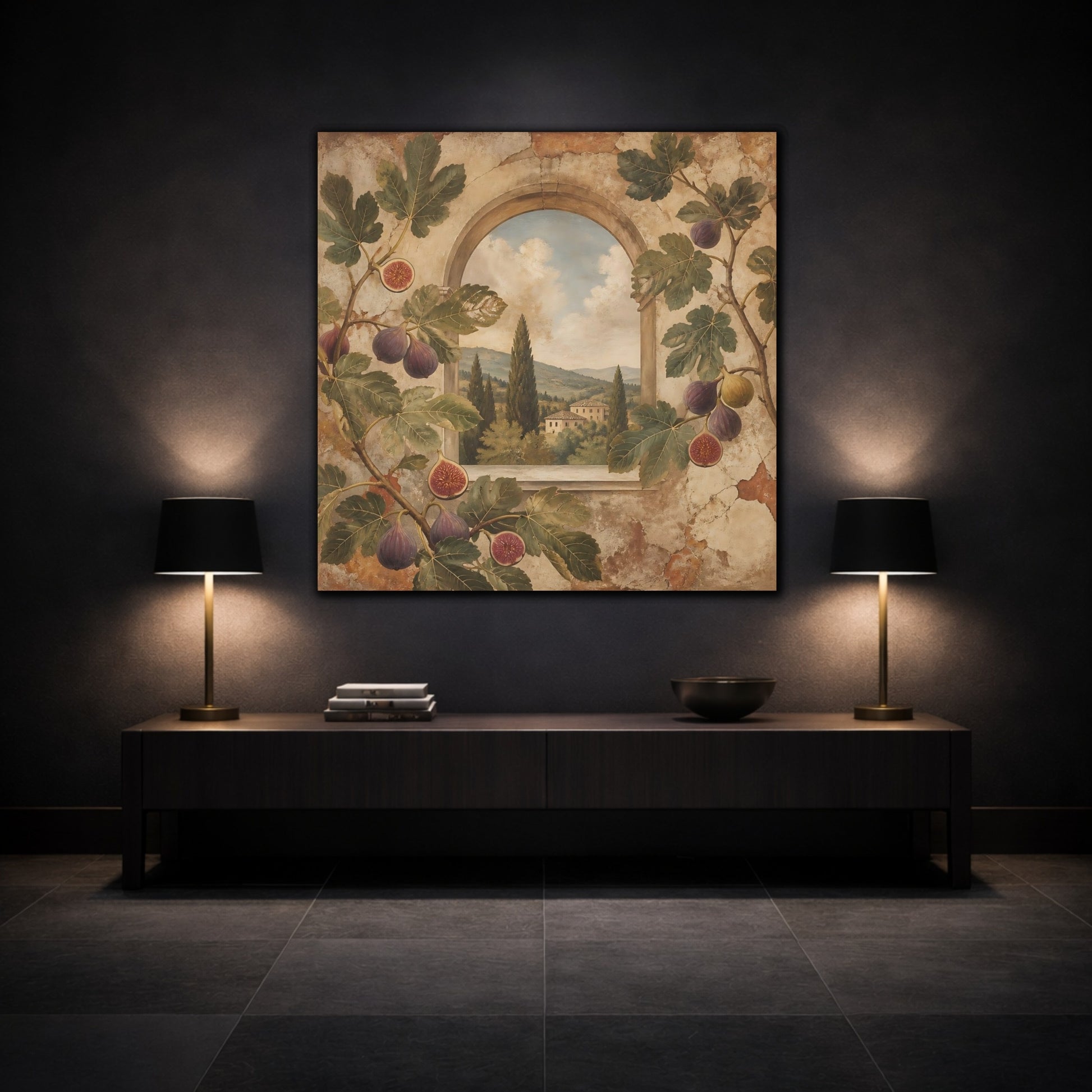 Mockup 3. Nature Fig Branches Tuscan Fig shown as stretched canvas wall art