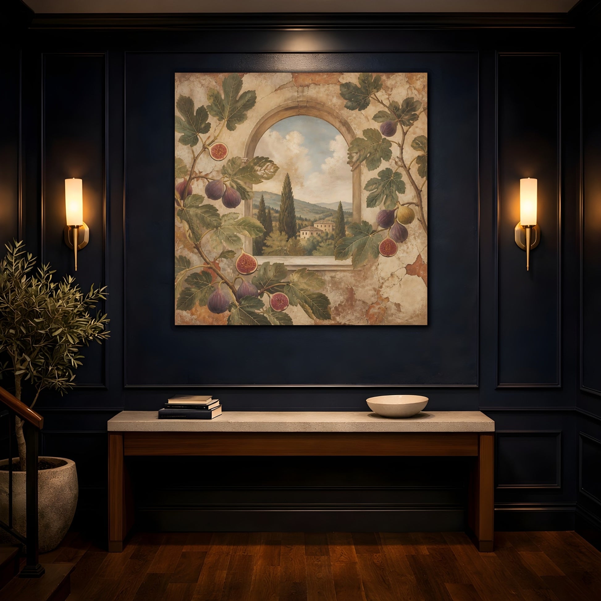 Mockup 4. Nature Fig Branches Tuscan Fig shown as stretched canvas wall art