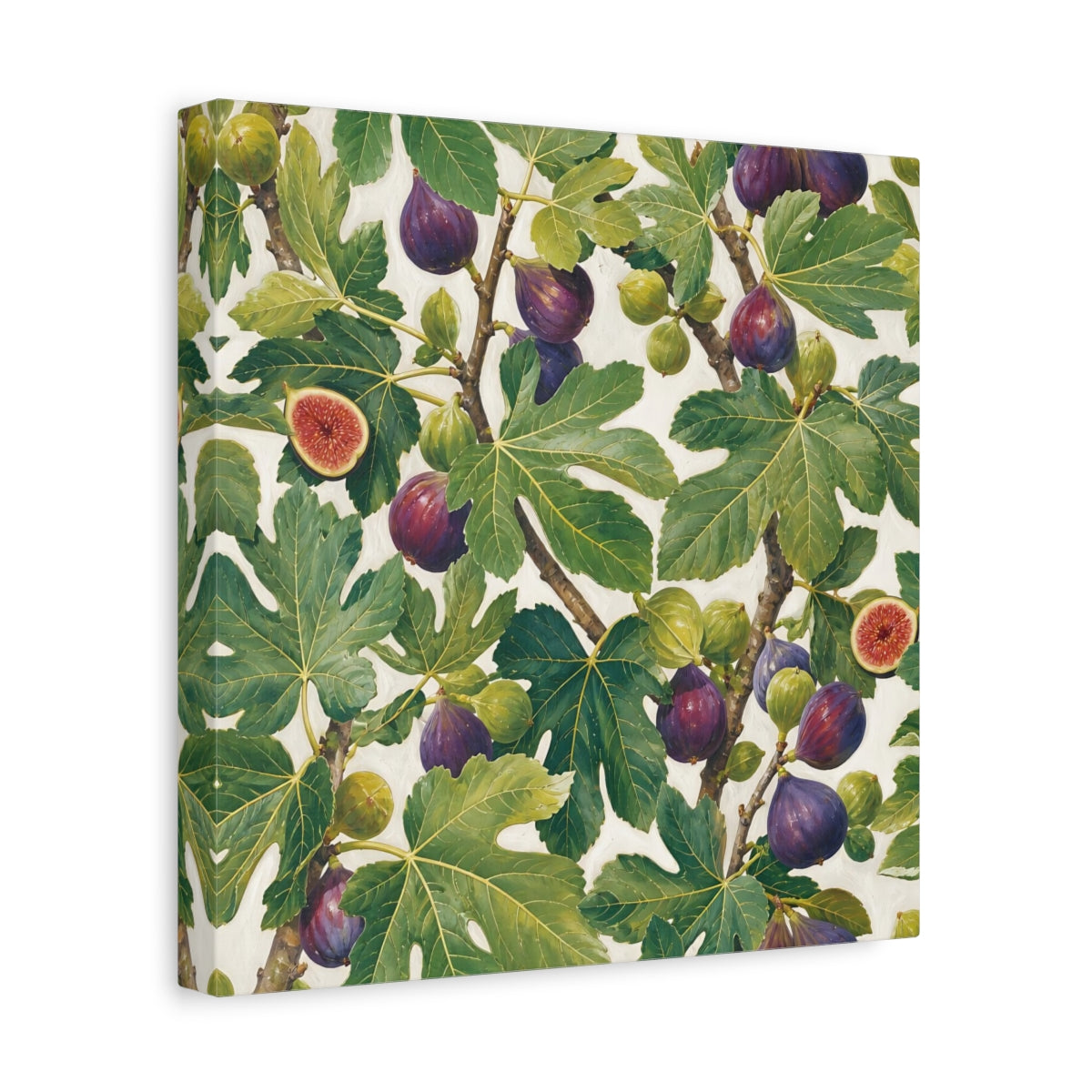 Side Mockup 8. Nature Figs Green And Purple Figs shown as stretched canvas wall art