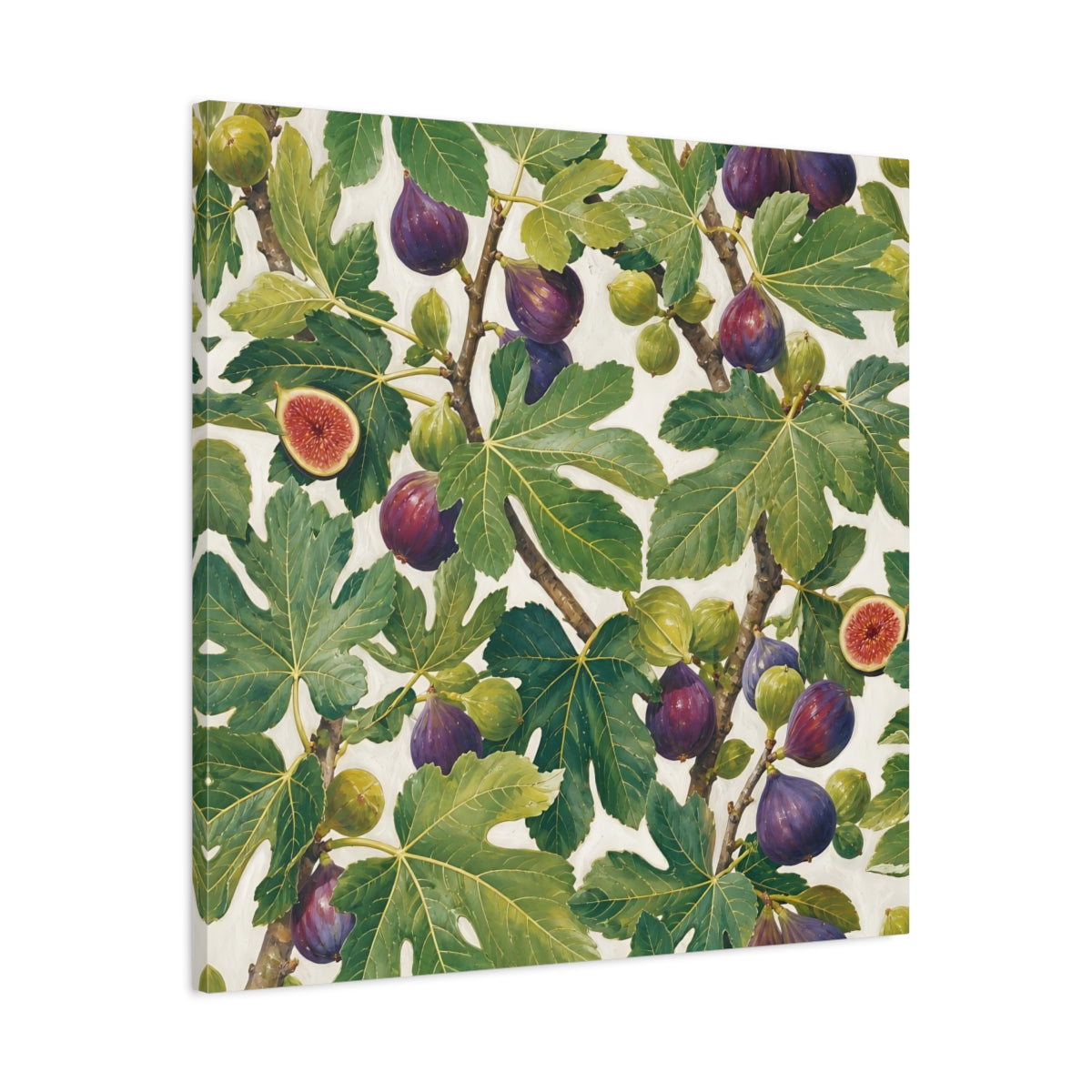 Side Mockup 3. Nature Figs Green And Purple Figs shown as stretched canvas wall art