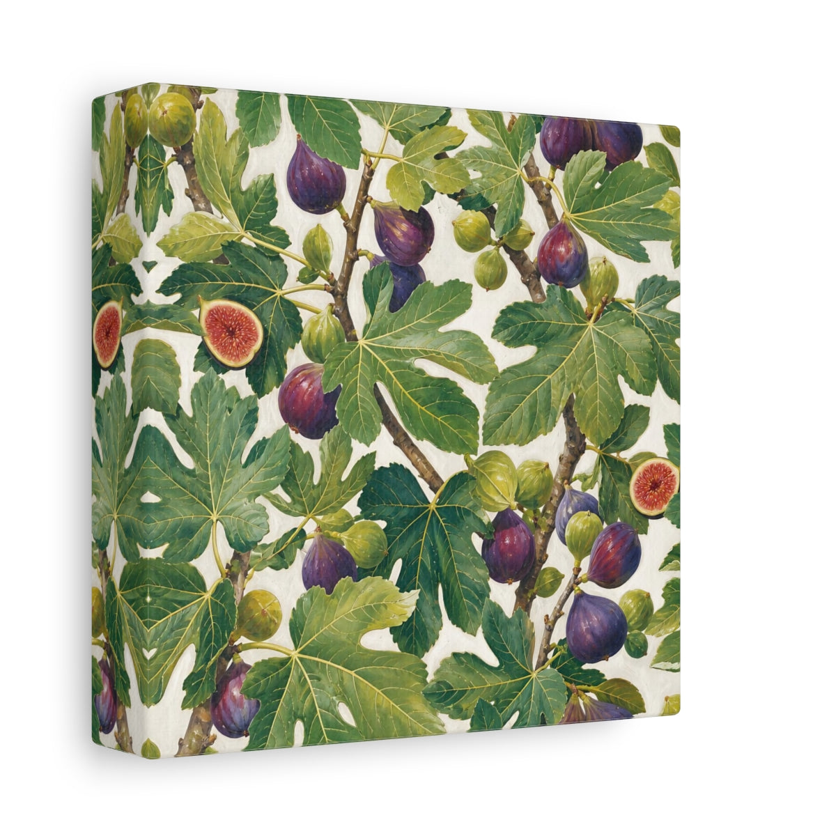 Side Mockup 2. Nature Figs Green And Purple Figs shown as stretched canvas wall art