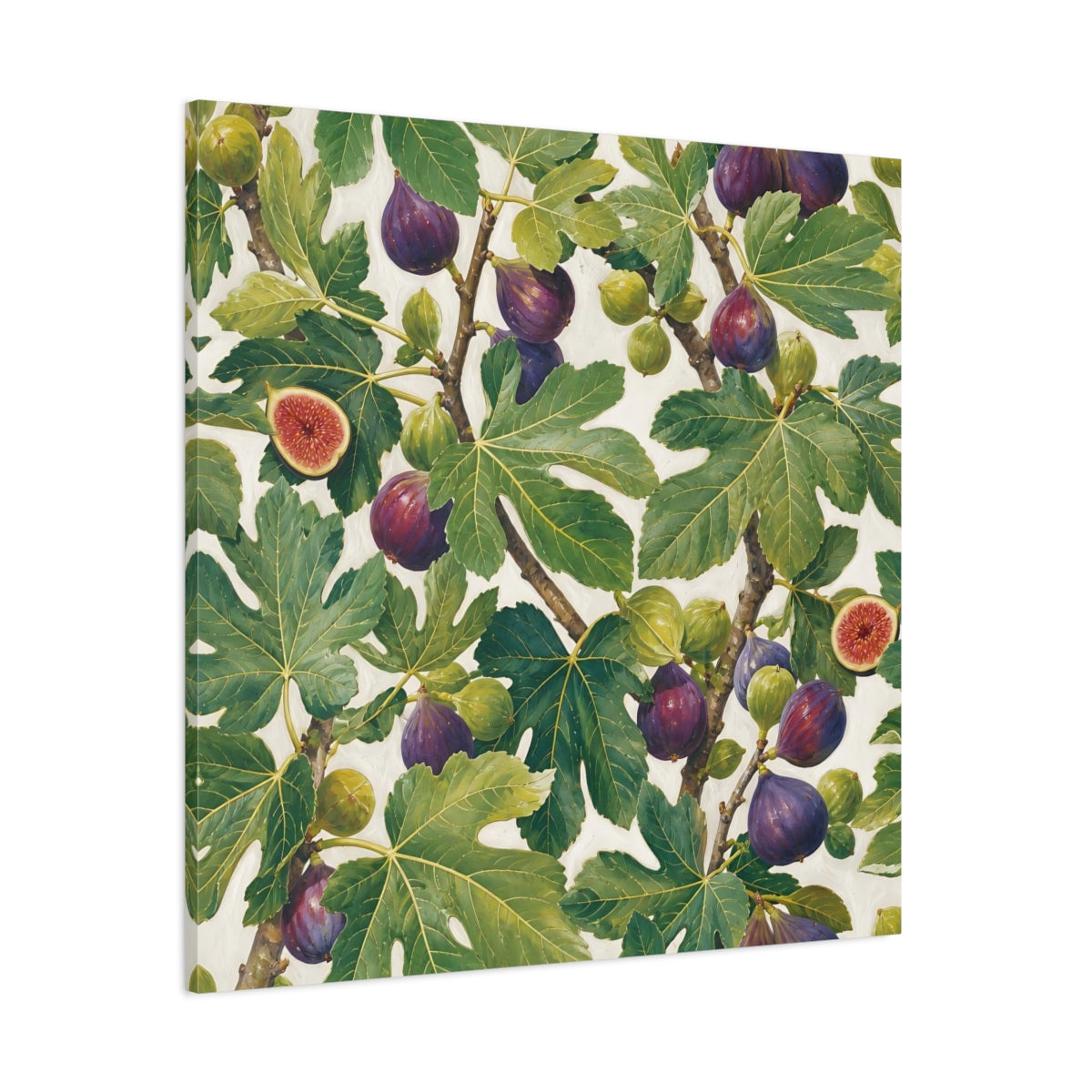 Side Mockup 1. Nature Figs Green And Purple Figs shown as stretched canvas wall art