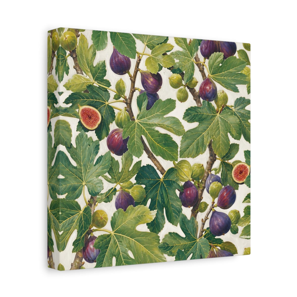 Side Mockup 9. Nature Figs Green And Purple Figs shown as stretched canvas wall art