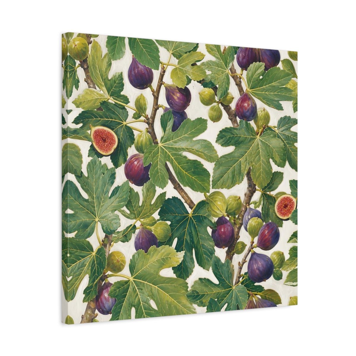 Side Mockup 4. Nature Figs Green And Purple Figs shown as stretched canvas wall art