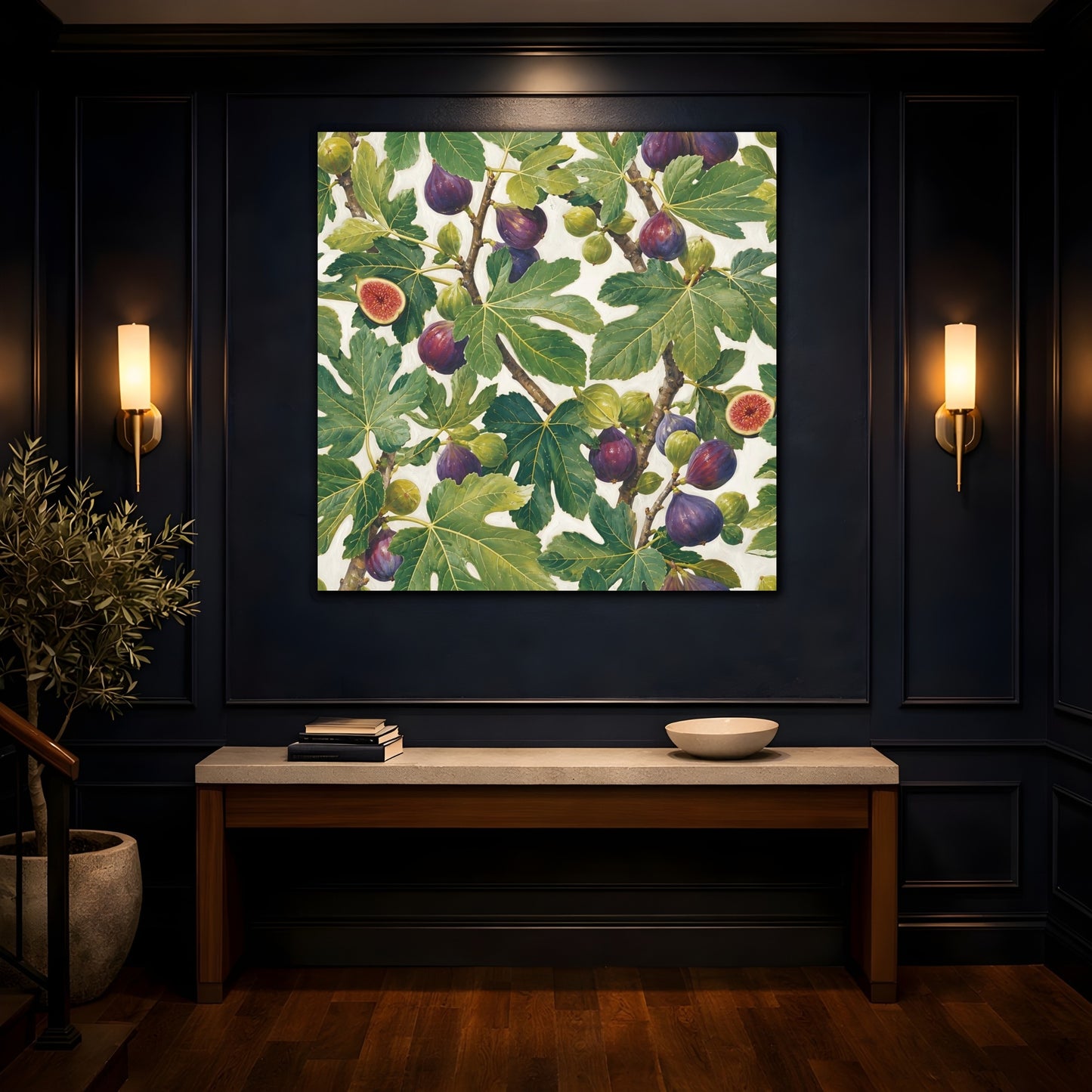 Mockup 4. Nature Figs Green And Purple Figs shown as stretched canvas wall art
