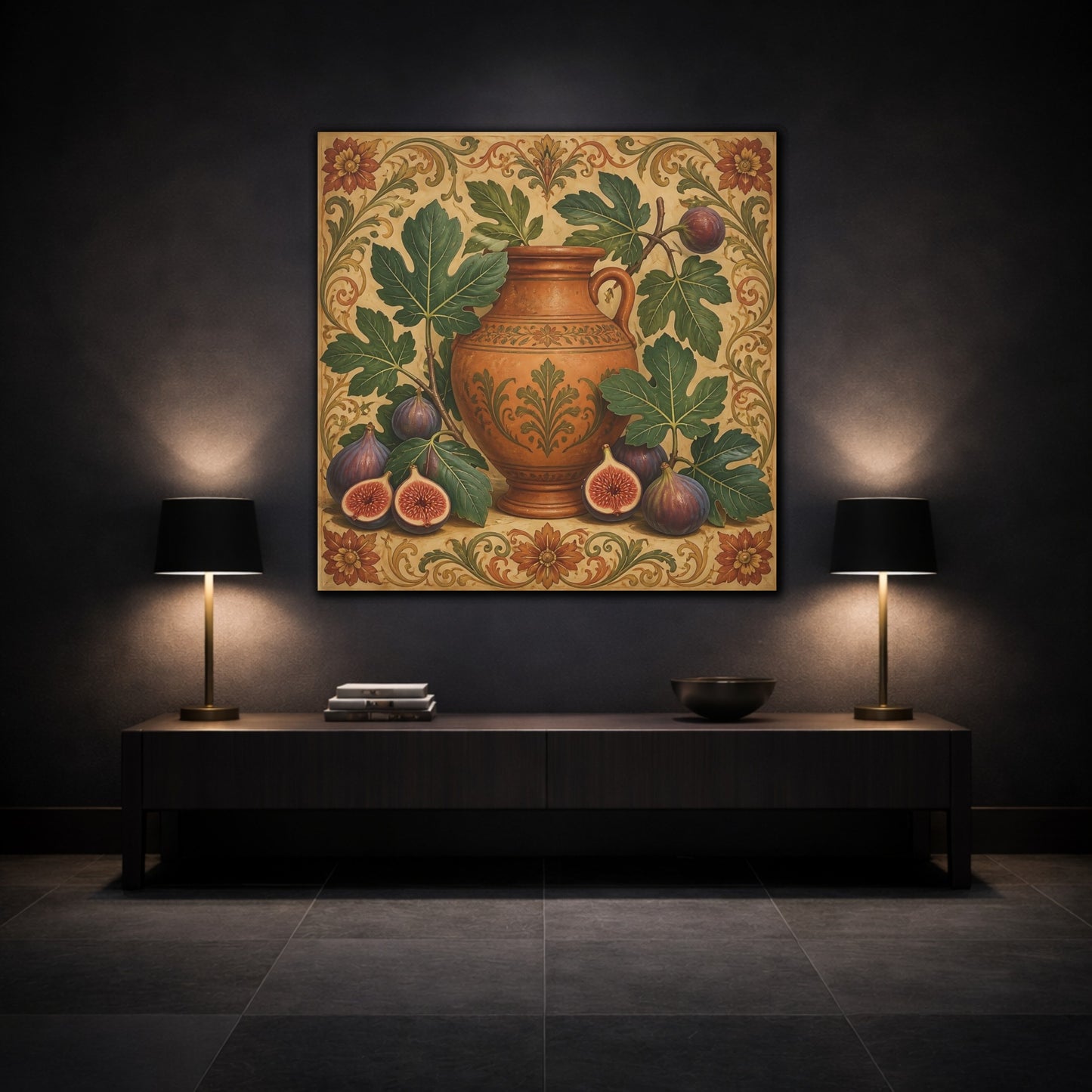 Mockup 3. Nature Figs Vintage Fig Still Life shown as stretched canvas wall art