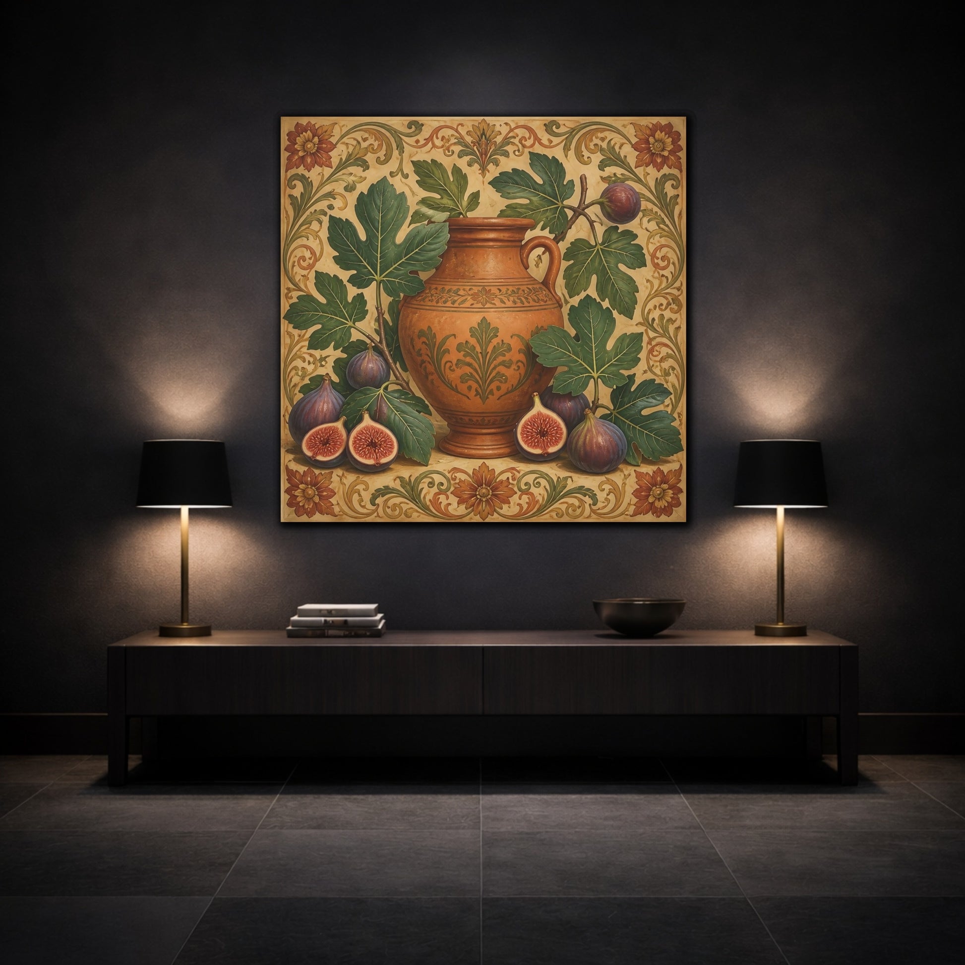 Mockup 3. Nature Figs Vintage Fig Still Life shown as stretched canvas wall art