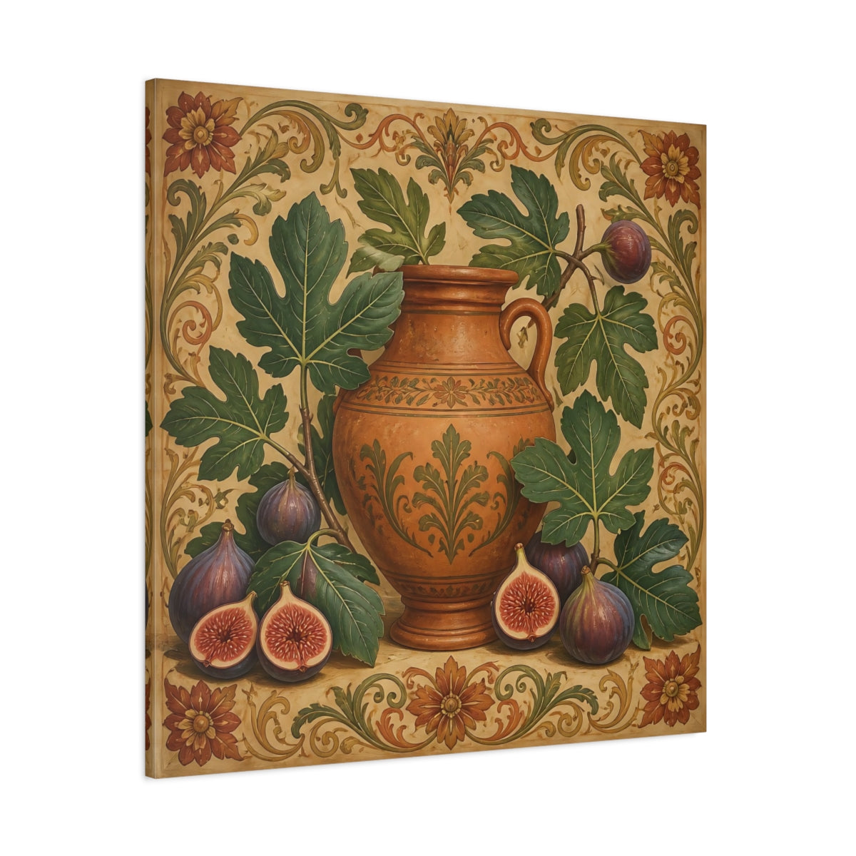 Side Mockup 1. Nature Figs Vintage Fig Still Life shown as stretched canvas wall art