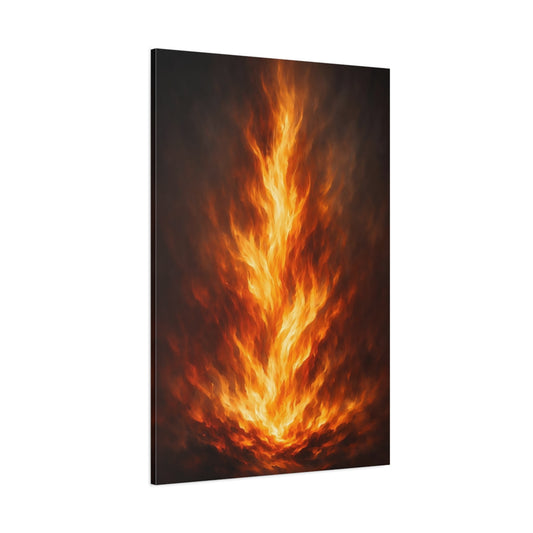 Main Mockup. Nature Fire Orange And Black Fire shown as stretched canvas wall art