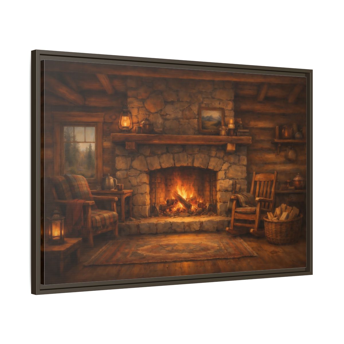 Side Mockup 9. Nature Fireplace Cozy Cabin Fireplace shown as stretched canvas wall art