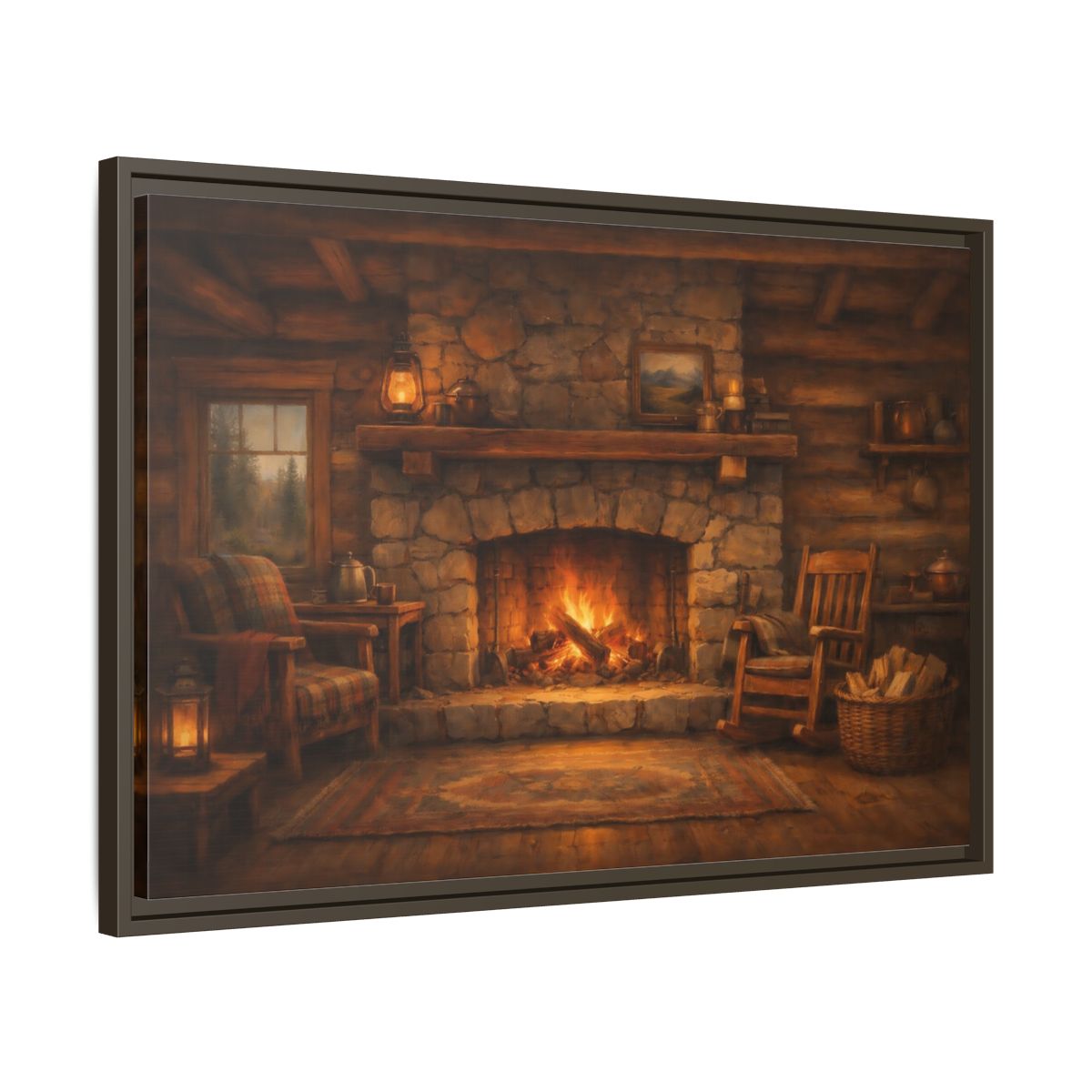 Side Mockup 11. Nature Fireplace Cozy Cabin Fireplace shown as stretched canvas wall art