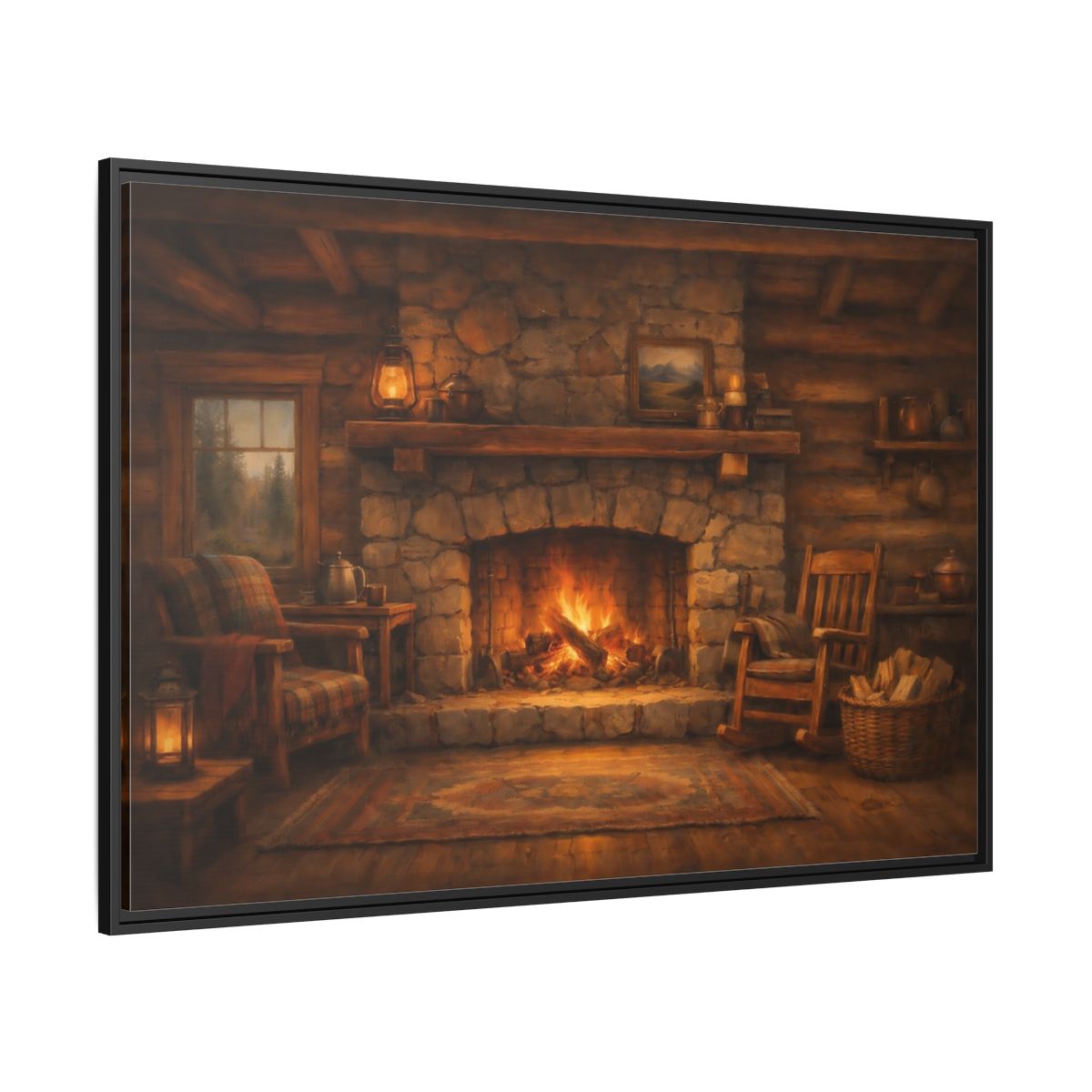 Side Mockup 12. Nature Fireplace Cozy Cabin Fireplace shown as stretched canvas wall art