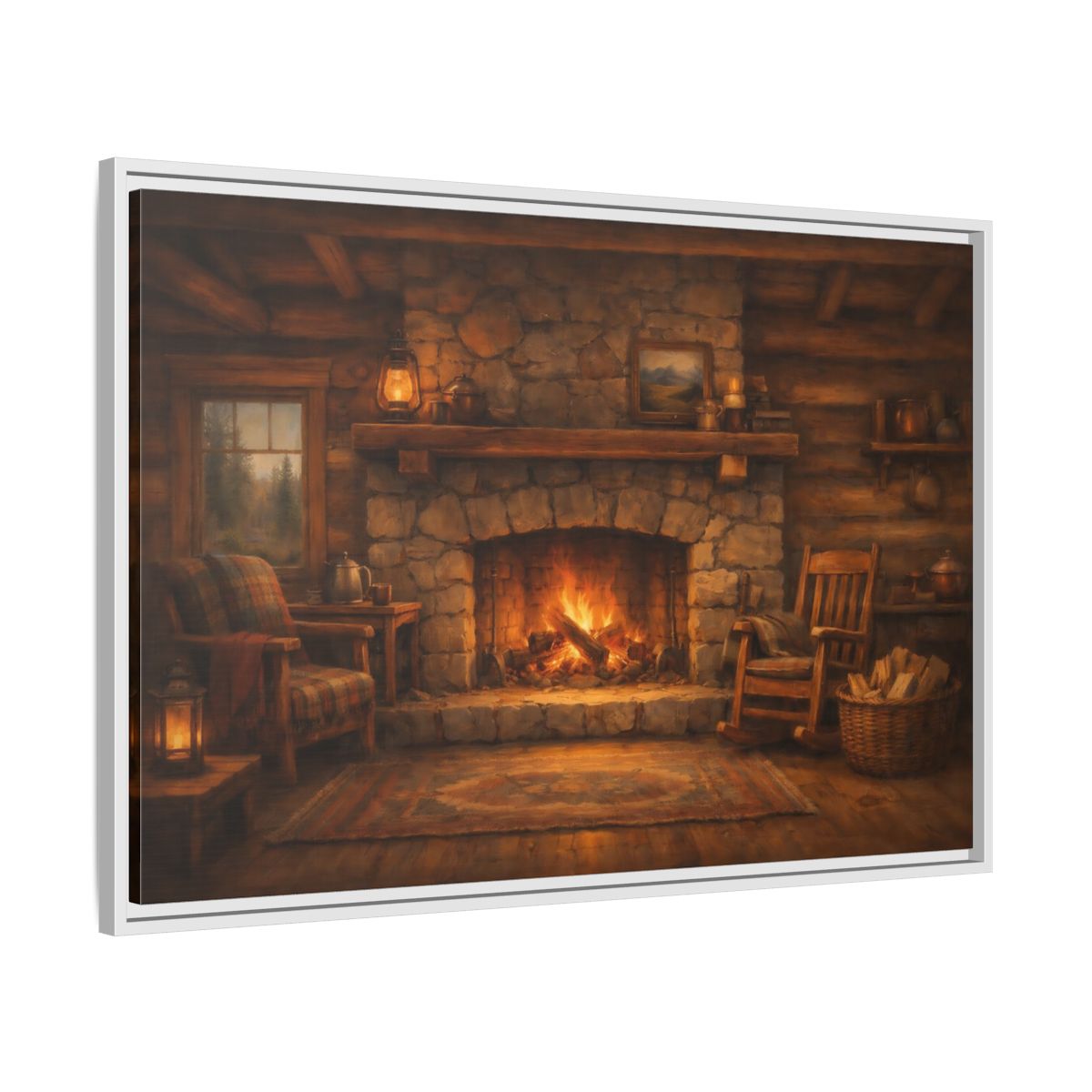 Side Mockup 8. Nature Fireplace Cozy Cabin Fireplace shown as stretched canvas wall art