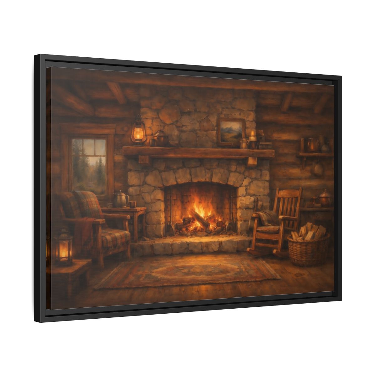 Side Mockup 14. Nature Fireplace Cozy Cabin Fireplace shown as stretched canvas wall art