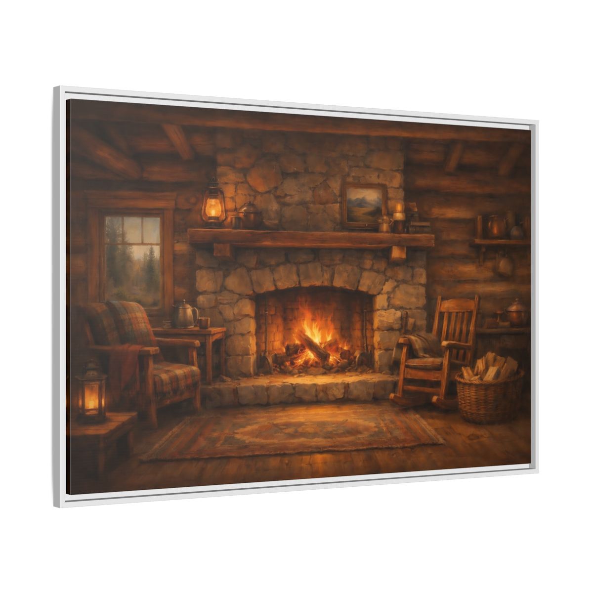 Side Mockup 7. Nature Fireplace Cozy Cabin Fireplace shown as stretched canvas wall art