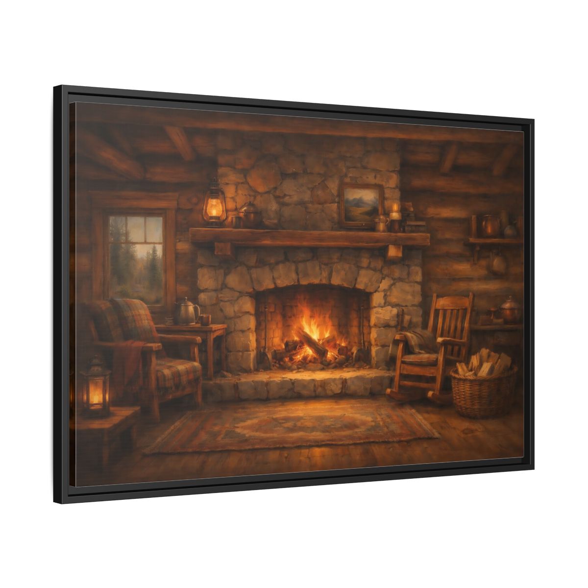 Side Mockup 13. Nature Fireplace Cozy Cabin Fireplace shown as stretched canvas wall art