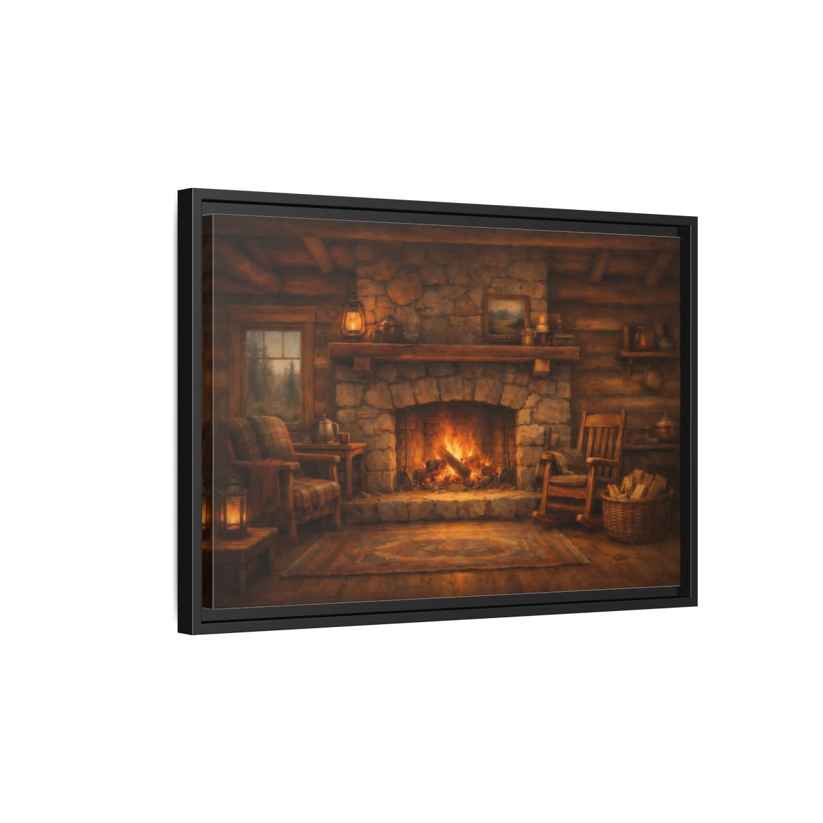 Side Mockup 3. Nature Fireplace Cozy Cabin Fireplace shown as stretched canvas wall art