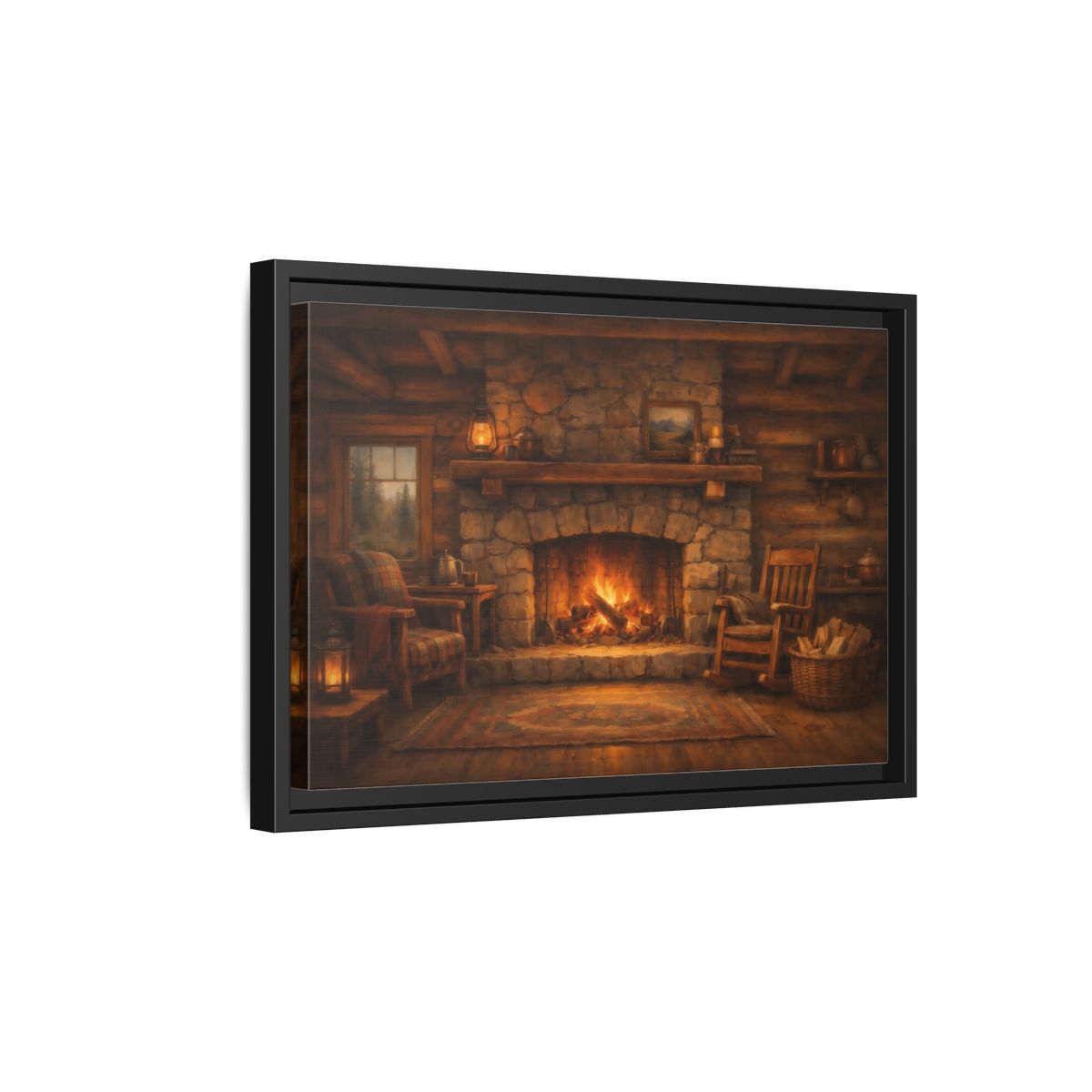 Side Mockup 6. Nature Fireplace Cozy Cabin Fireplace shown as stretched canvas wall art