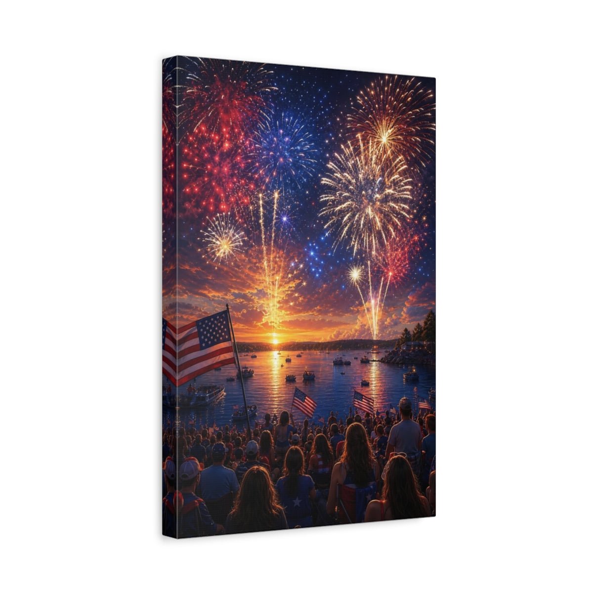 Nature Fireworks Display Red White Blue Canvas Wall Art Print – Realistic Living Room, Above Couch - YesArtYes