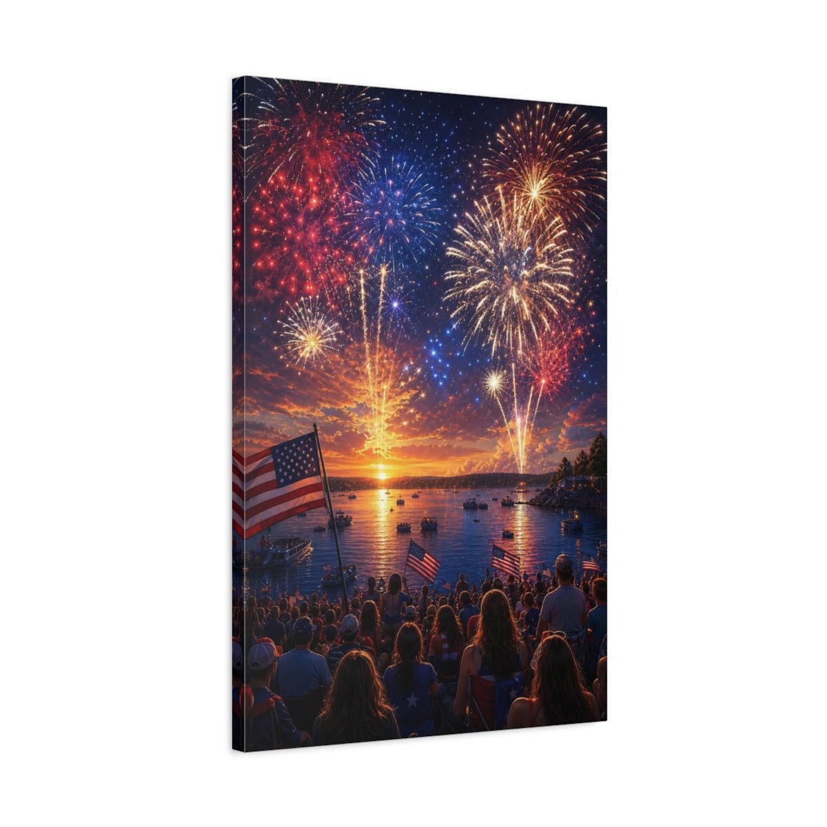 Nature Fireworks Display Red White Blue Canvas Wall Art Print – Realistic Living Room, Above Couch - YesArtYes