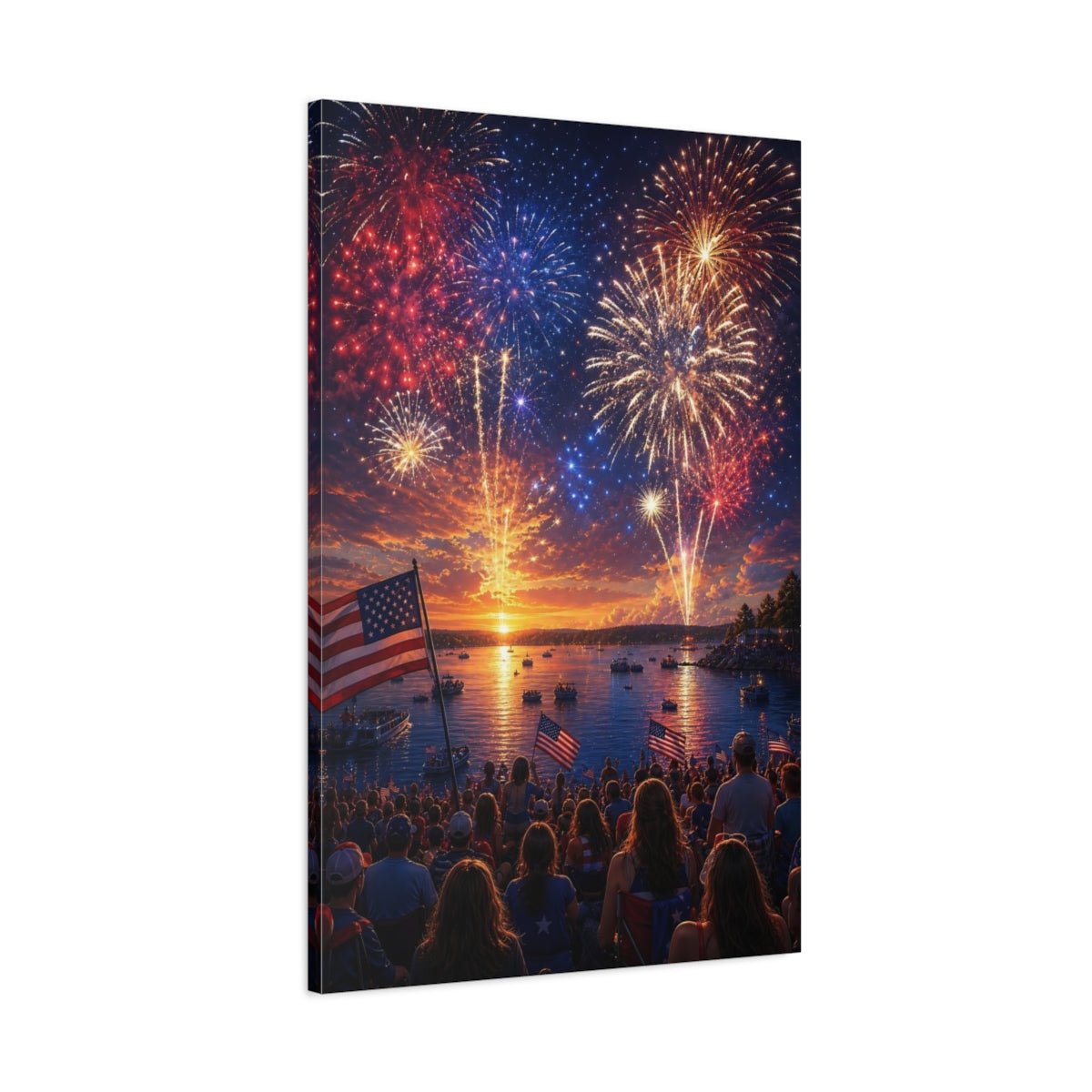 Nature Fireworks Display Red White Blue Canvas Wall Art Print – Realistic Living Room, Above Couch - YesArtYes