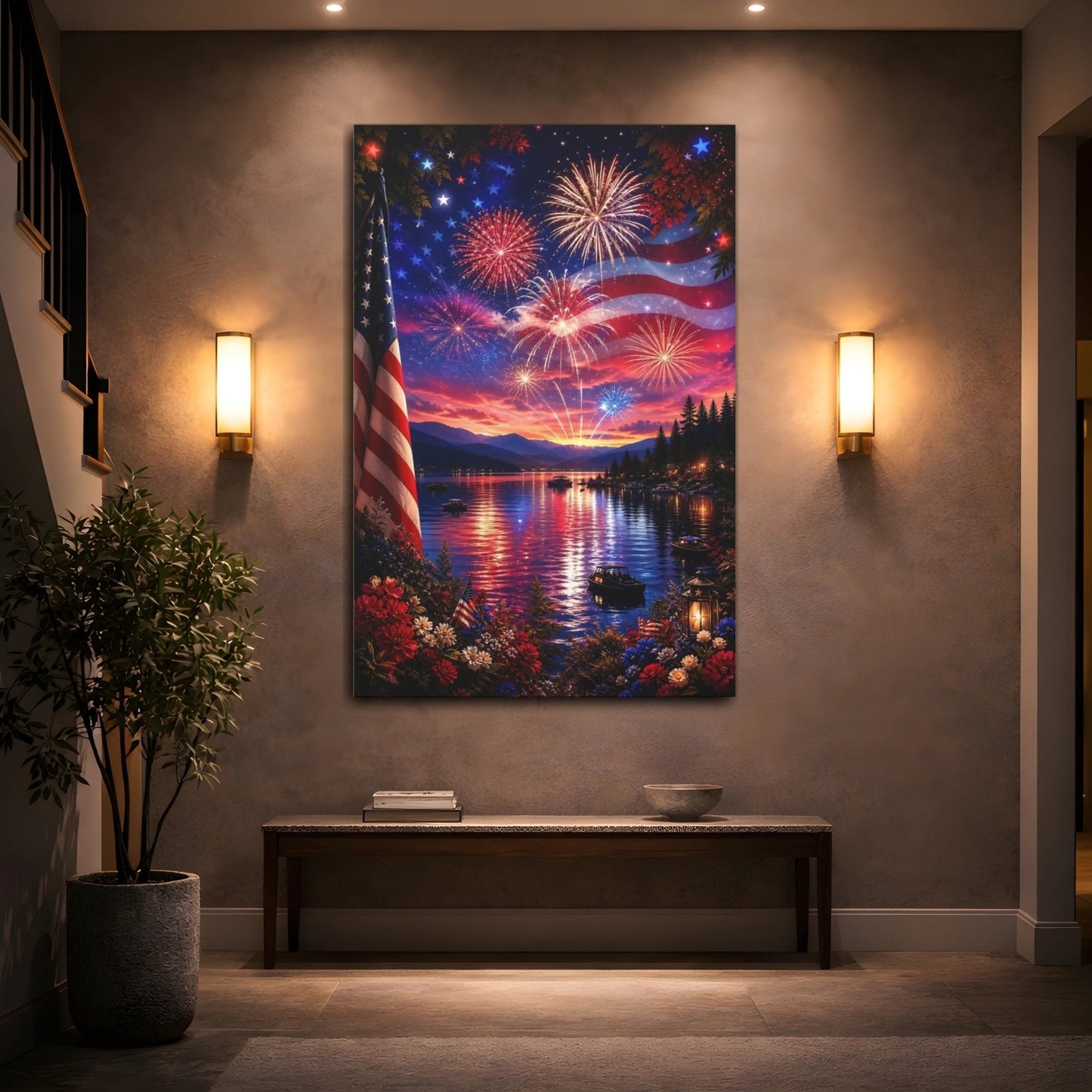 Nature Fireworks Patriotic Canvas Print – Vibrant Decor for Living Room, Above Couch - YesArtYes