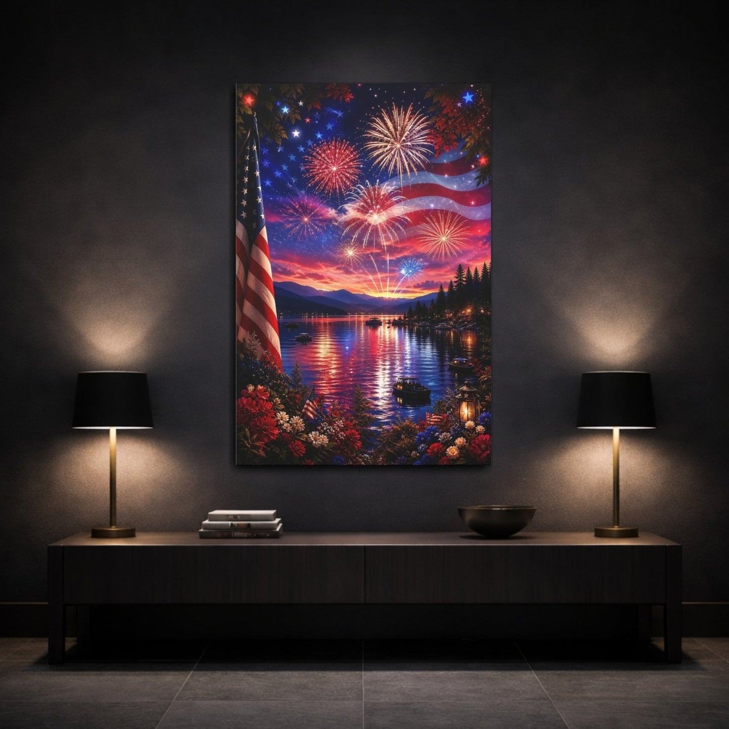 Nature Fireworks Patriotic Canvas Print – Vibrant Decor for Living Room, Above Couch - YesArtYes