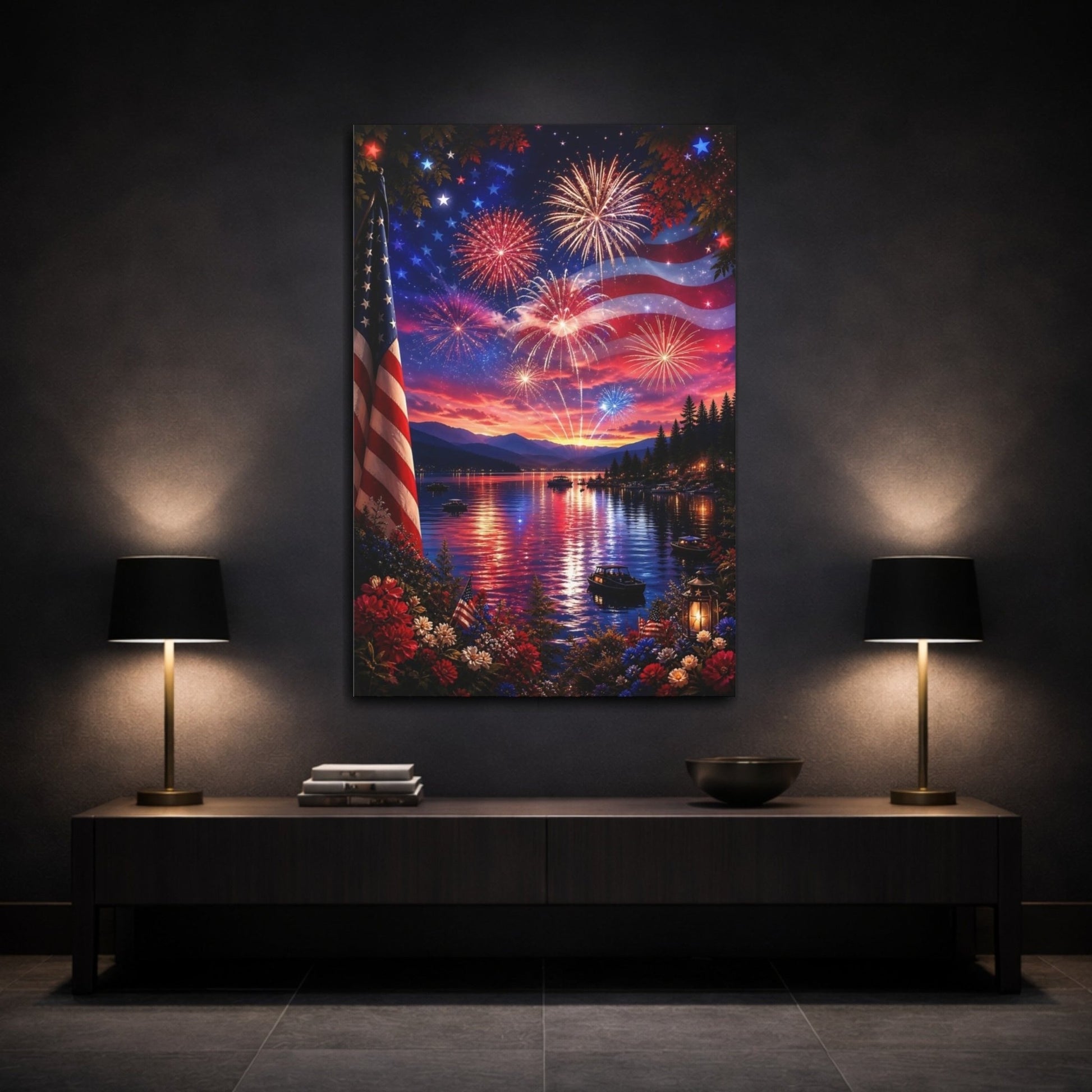 Nature Fireworks Patriotic Canvas Print – Vibrant Decor for Living Room, Above Couch - YesArtYes