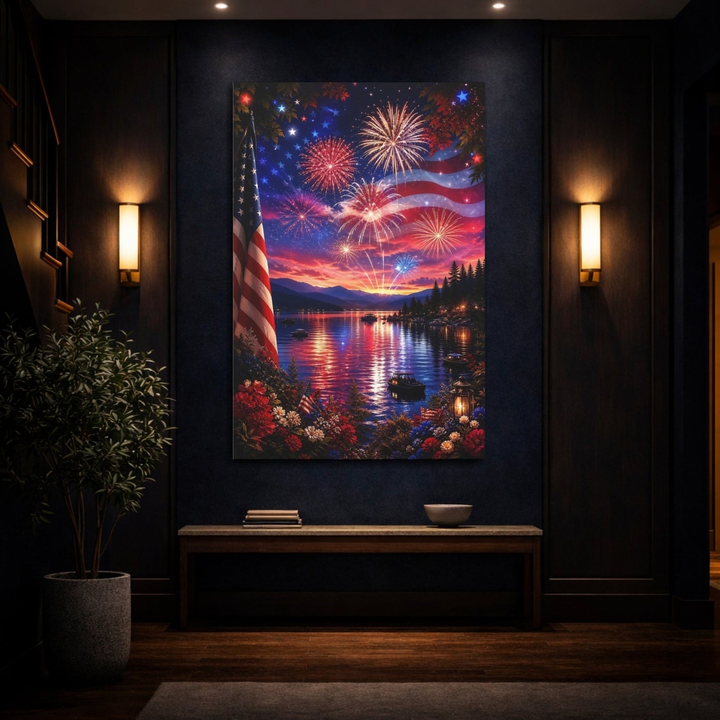 Nature Fireworks Patriotic Canvas Print – Vibrant Decor for Living Room, Above Couch - YesArtYes