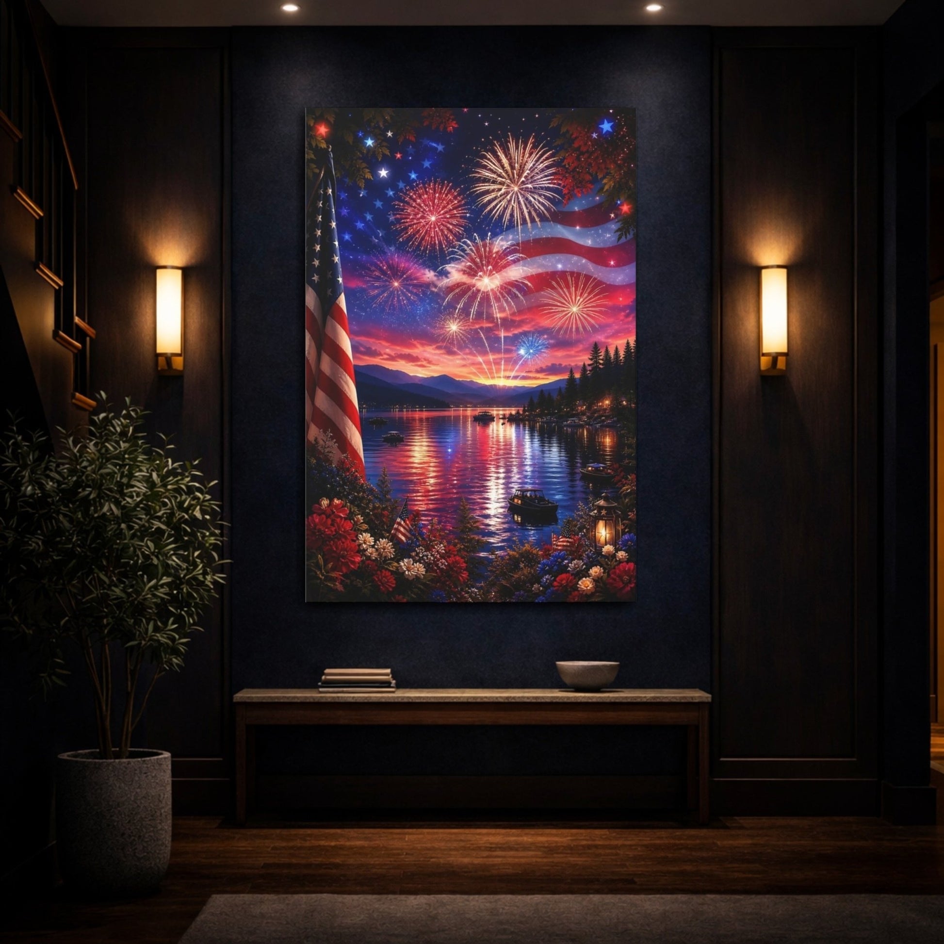Nature Fireworks Patriotic Canvas Print – Vibrant Decor for Living Room, Above Couch - YesArtYes