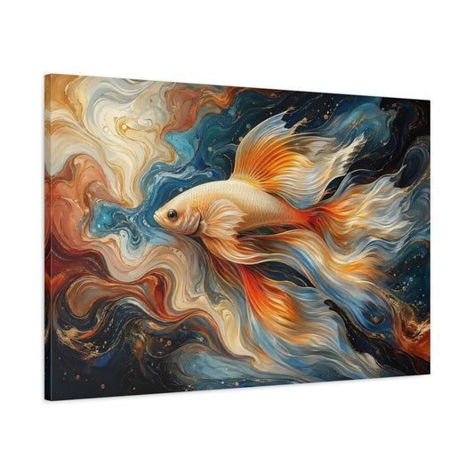 Main Mockup. Nature Fish Abstract Goldfish Art shown as stretched canvas wall art