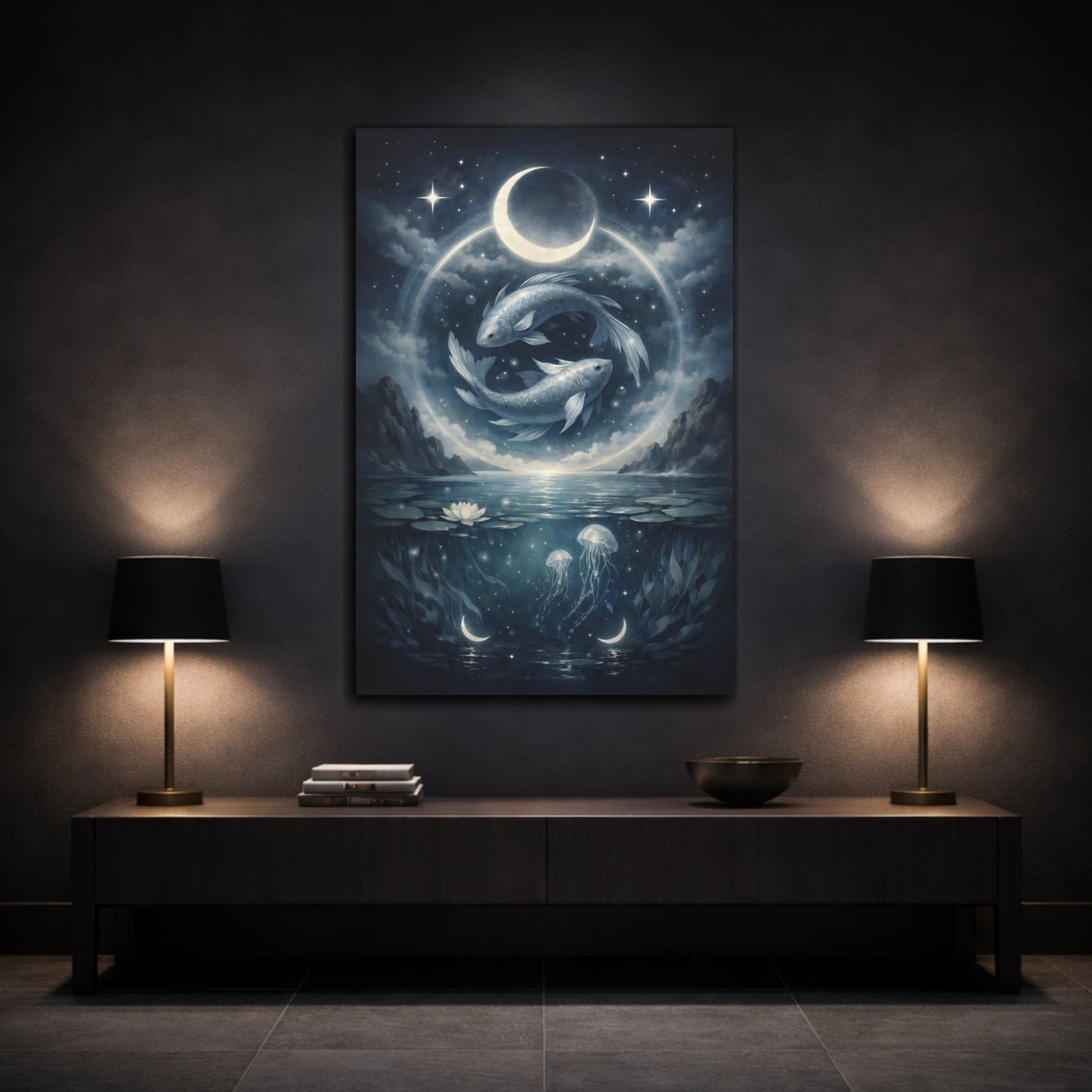 Nature Fish Blue Celestial Art - Canvas Wall Art Print - YesArtYes
