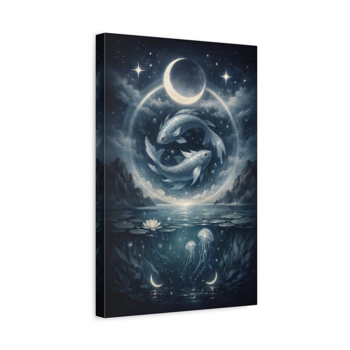Nature Fish Blue Celestial Art - Canvas Wall Art Print - YesArtYes