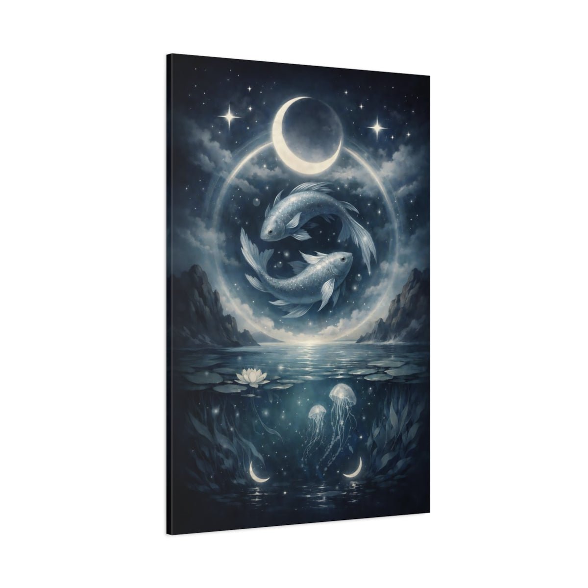 Nature Fish Blue Celestial Art - Canvas Wall Art Print - YesArtYes