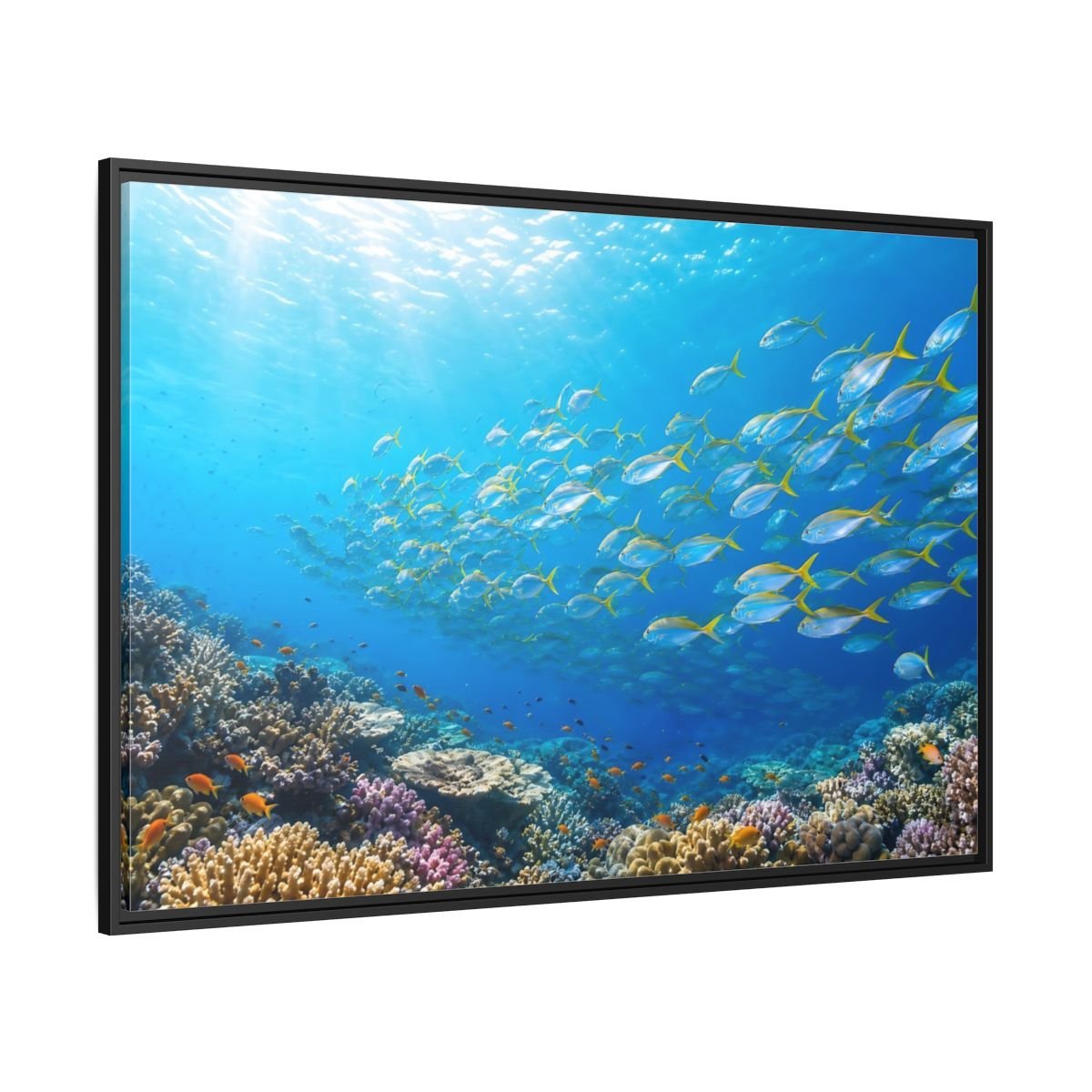 Nature Fish Blue Ocean Life Framed Canvas Wall Art Print – Realistic Living Room, Above Fireplace - YesArtYes