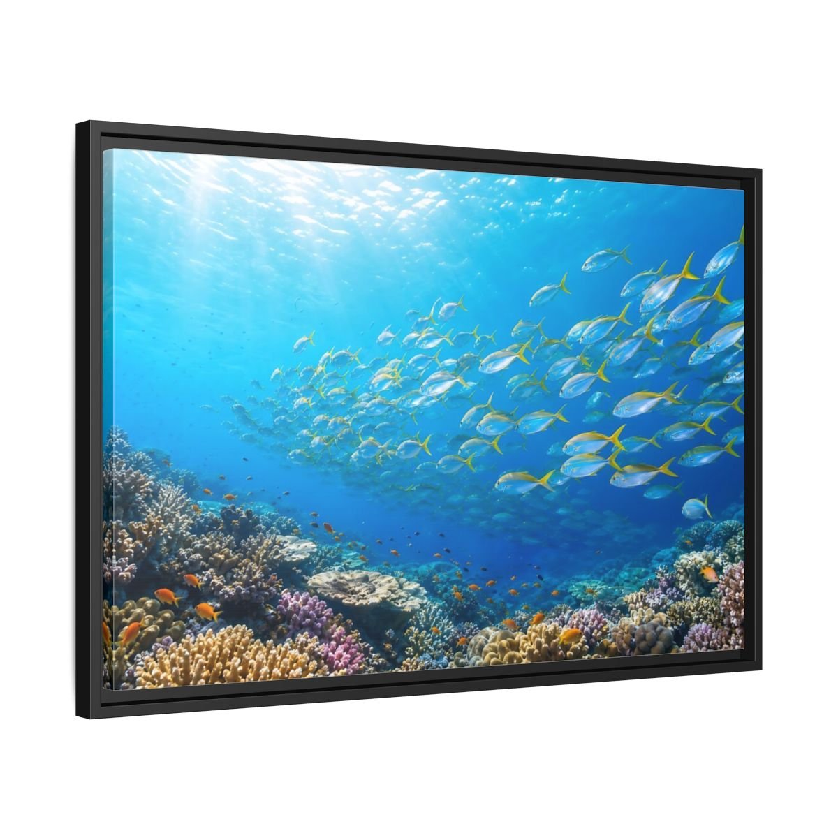 Nature Fish Blue Ocean Life Framed Canvas Wall Art Print – Realistic Living Room, Above Fireplace - YesArtYes