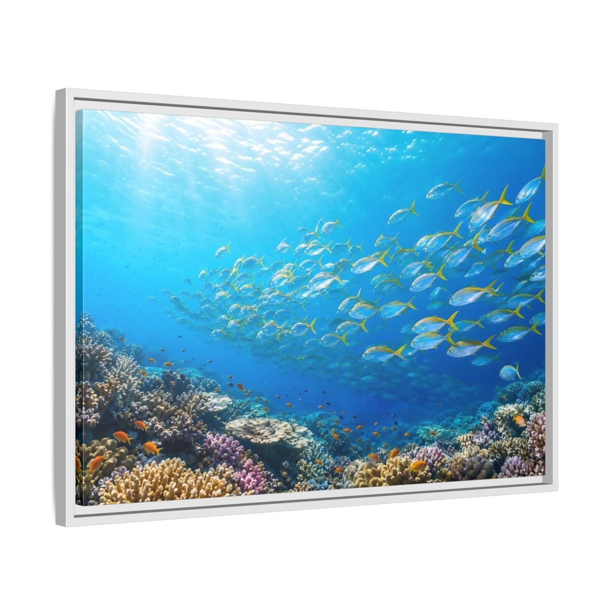Nature Fish Blue Ocean Life Framed Canvas Wall Art Print – Realistic Living Room, Above Fireplace - YesArtYes