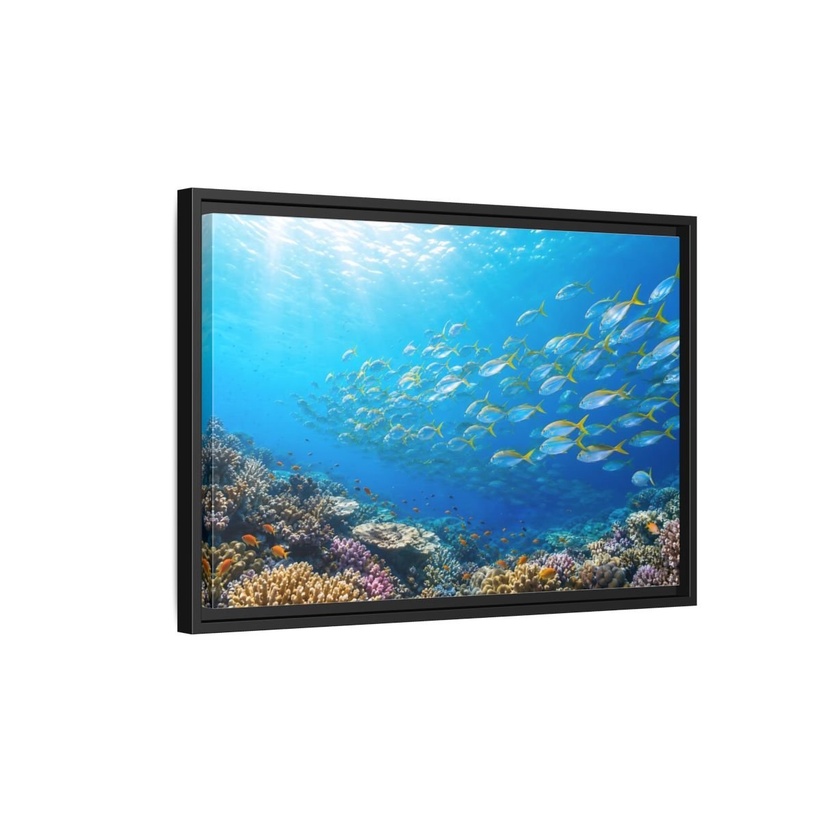 Nature Fish Blue Ocean Life Framed Canvas Wall Art Print – Realistic Living Room, Above Fireplace - YesArtYes