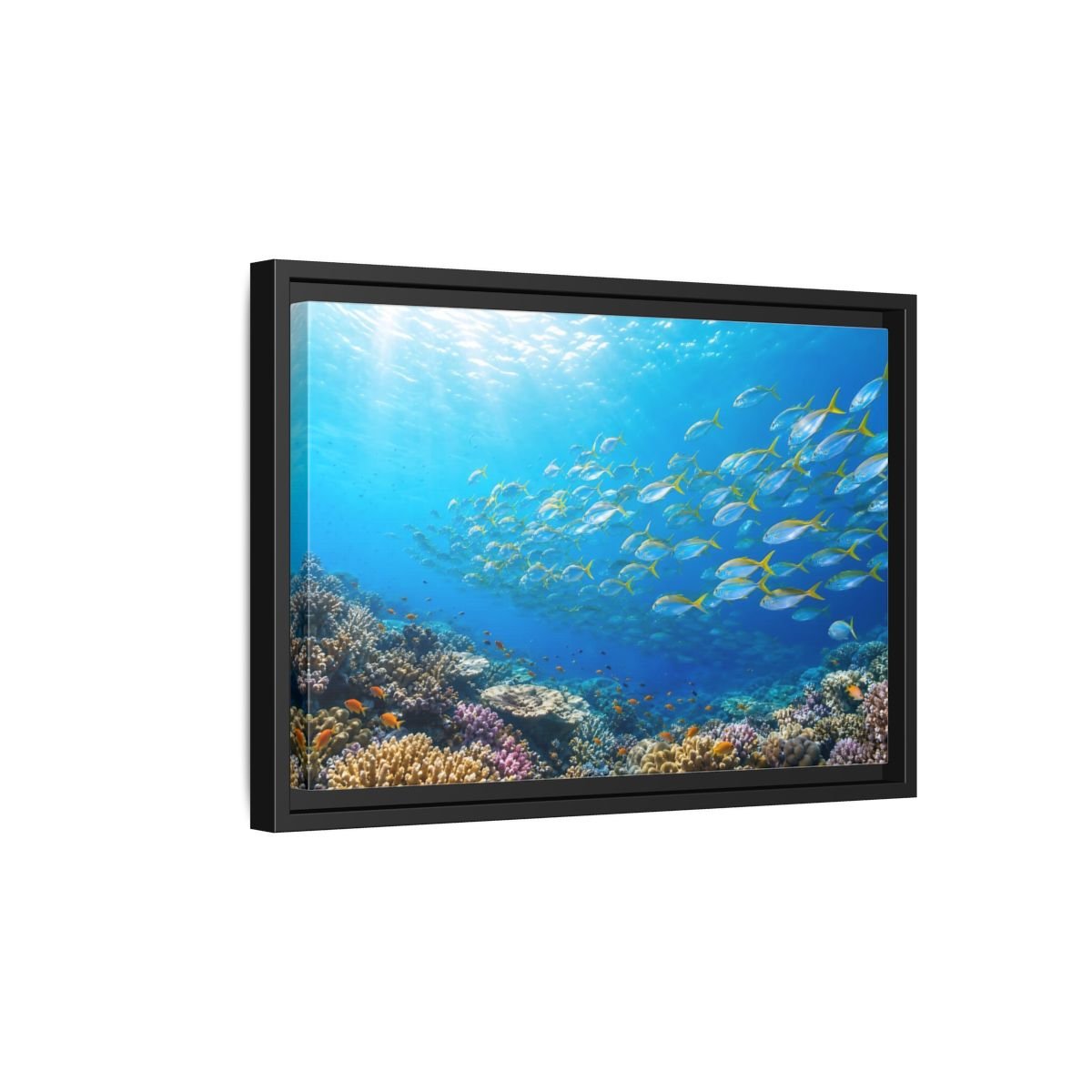 Nature Fish Blue Ocean Life Framed Canvas Wall Art Print – Realistic Living Room, Above Fireplace - YesArtYes